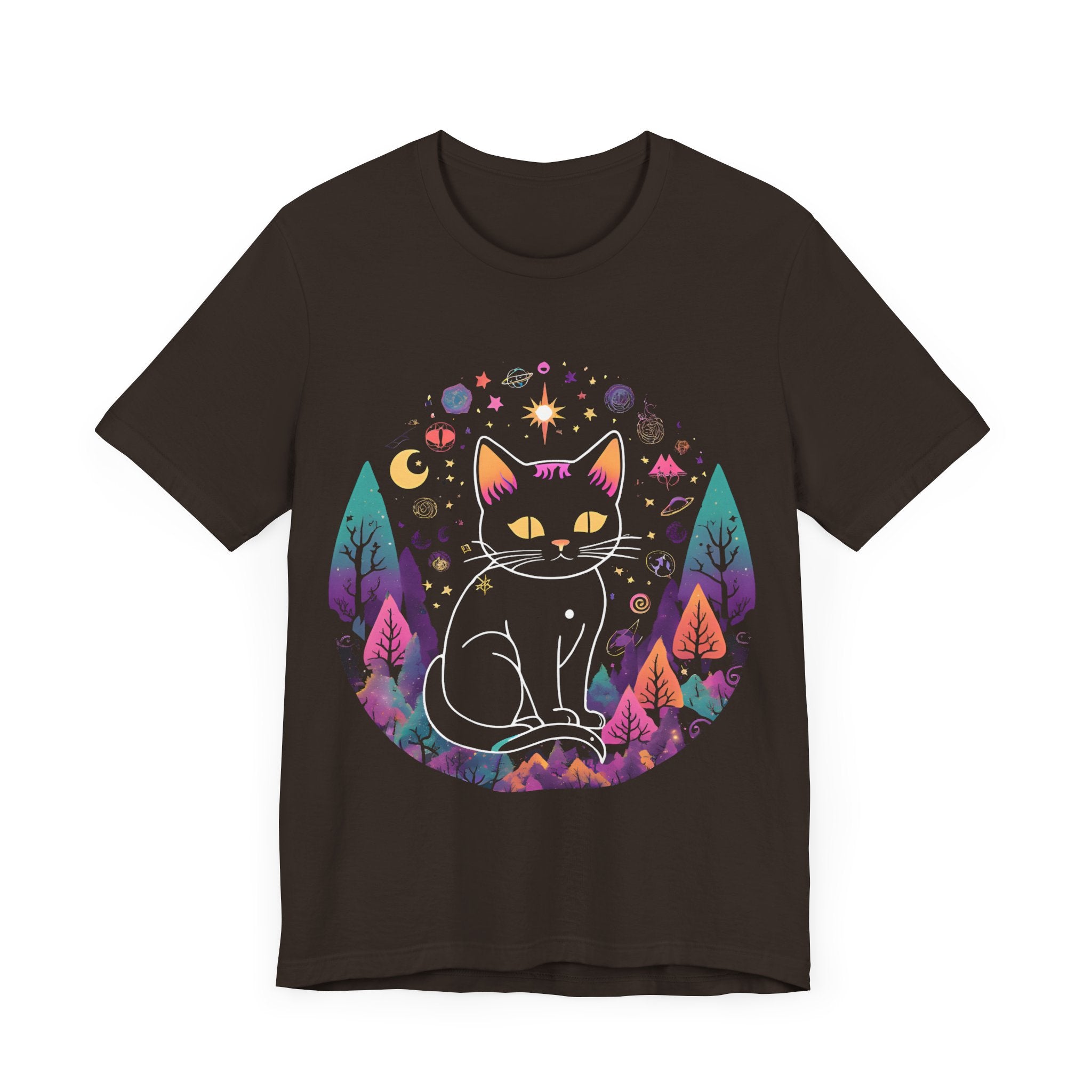 Mystical Cat Unisex Short Sleeve Tee - Perfect for Cat Lovers & Stargazers