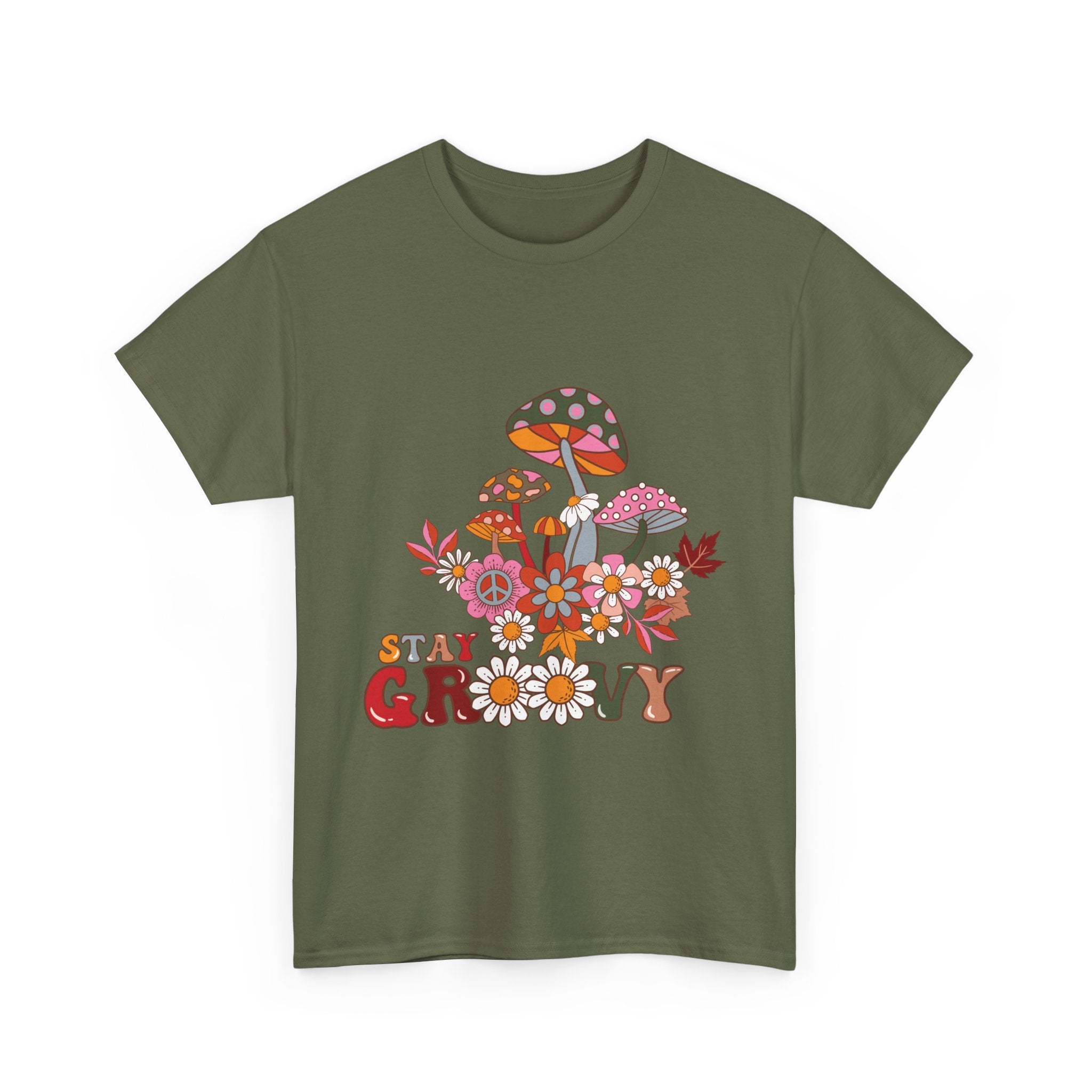 Stay Groovy Unisex Heavy Cotton Tee - Retro Mushroom Vibes