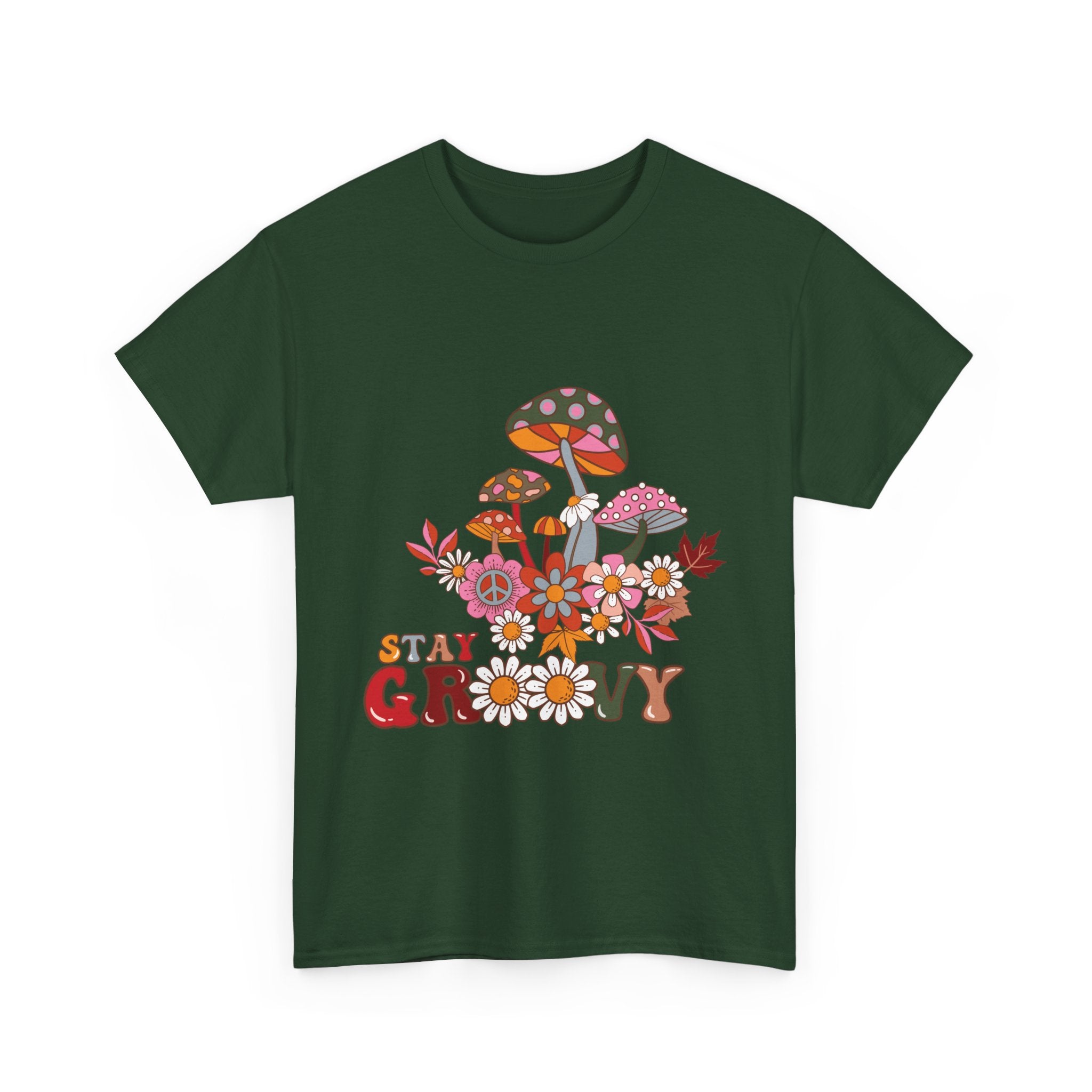 Stay Groovy Unisex Heavy Cotton Tee - Retro Mushroom Vibes