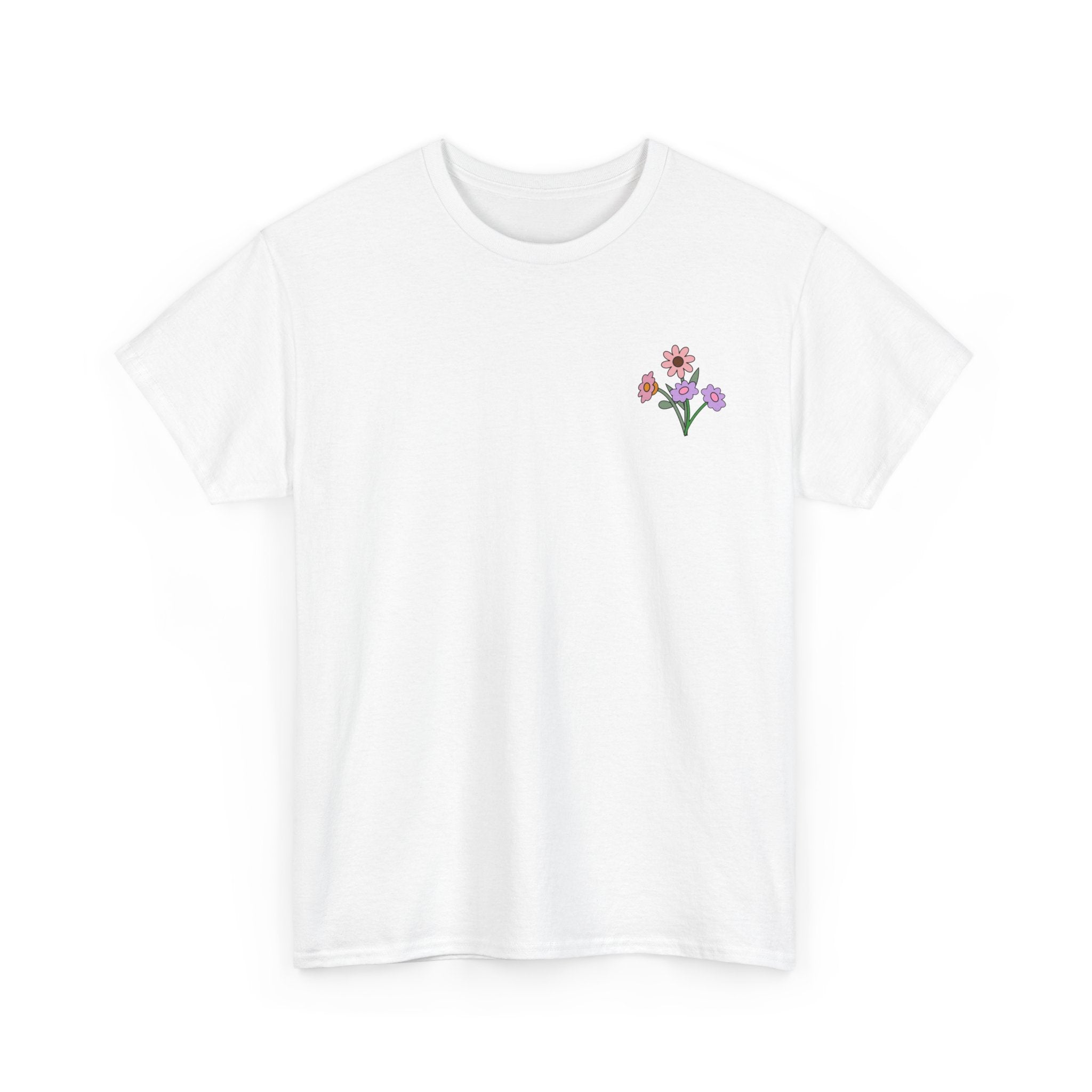 Floral Embroidered Unisex Heavy Cotton Tee - Comfortable Casual Wear