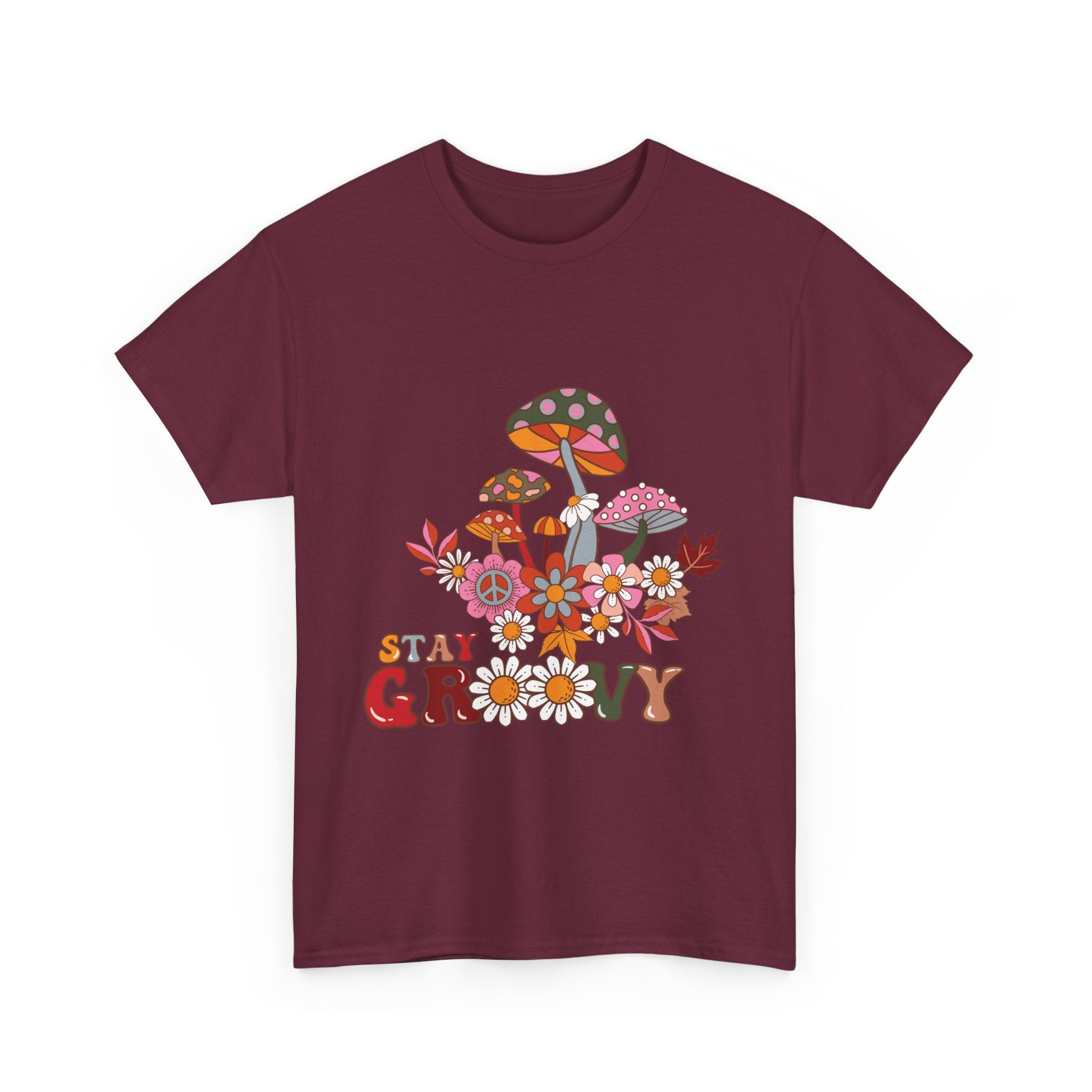 Stay Groovy Unisex Heavy Cotton Tee - Retro Mushroom Vibes