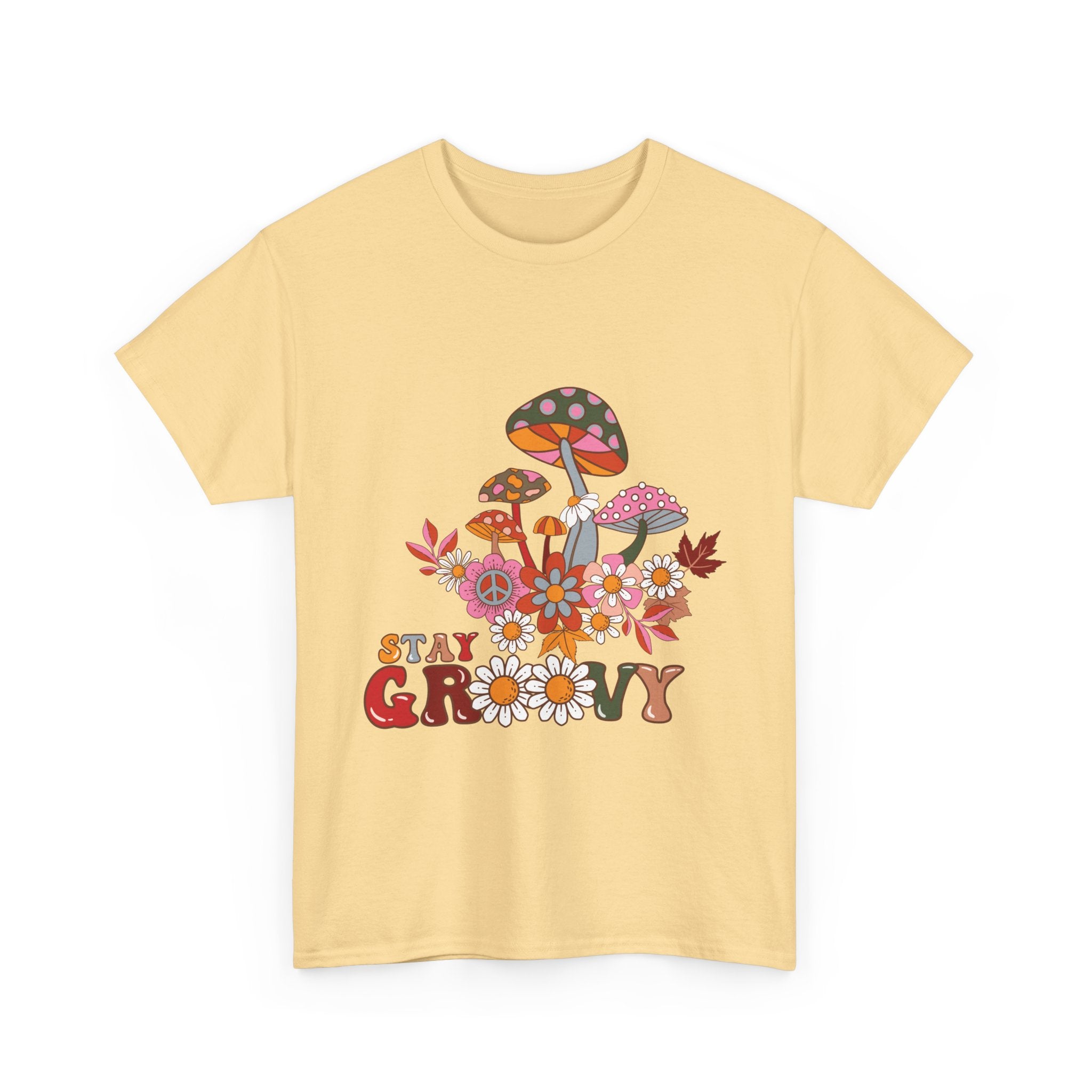 Stay Groovy Unisex Heavy Cotton Tee - Retro Mushroom Vibes