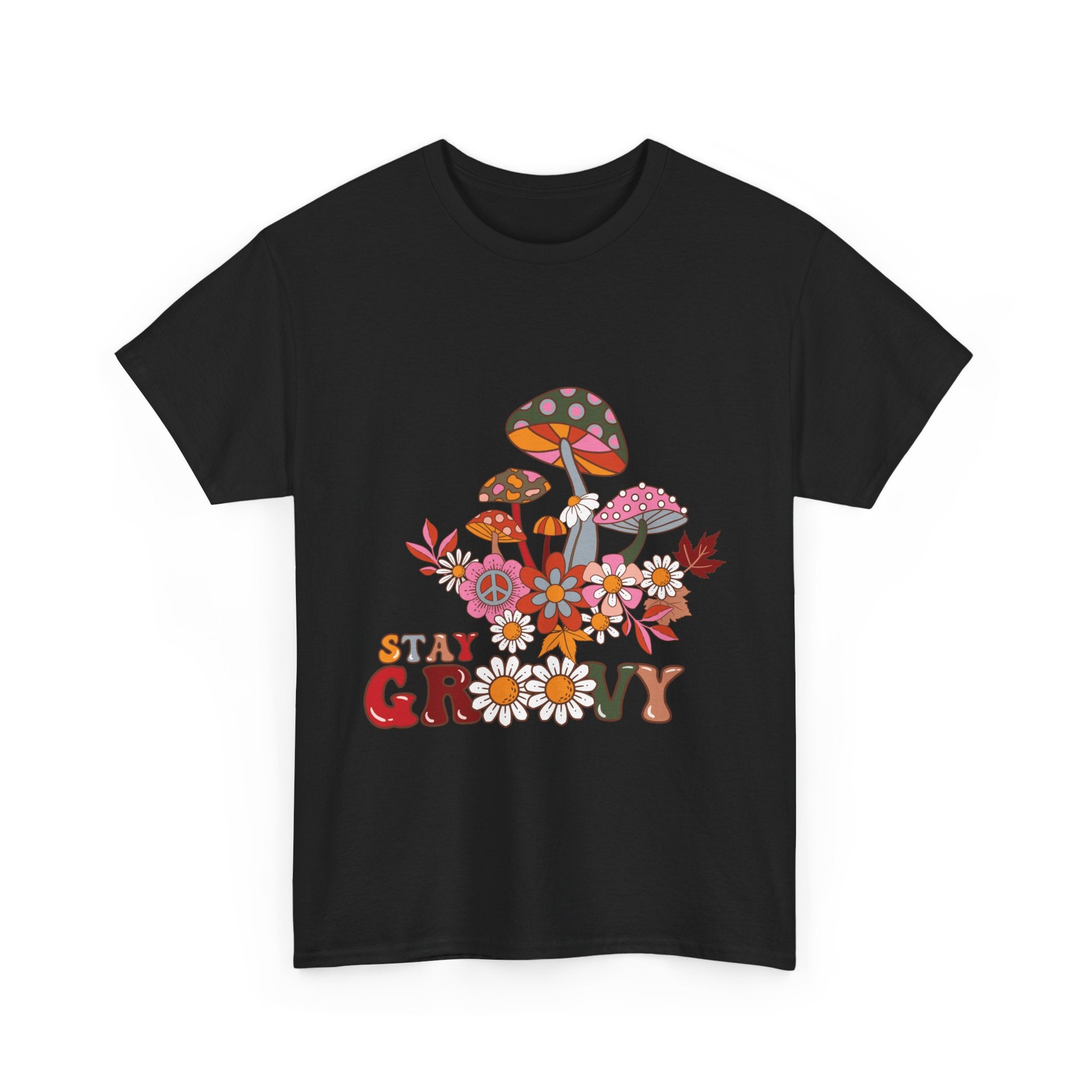 Stay Groovy Unisex Heavy Cotton Tee - Retro Mushroom Vibes
