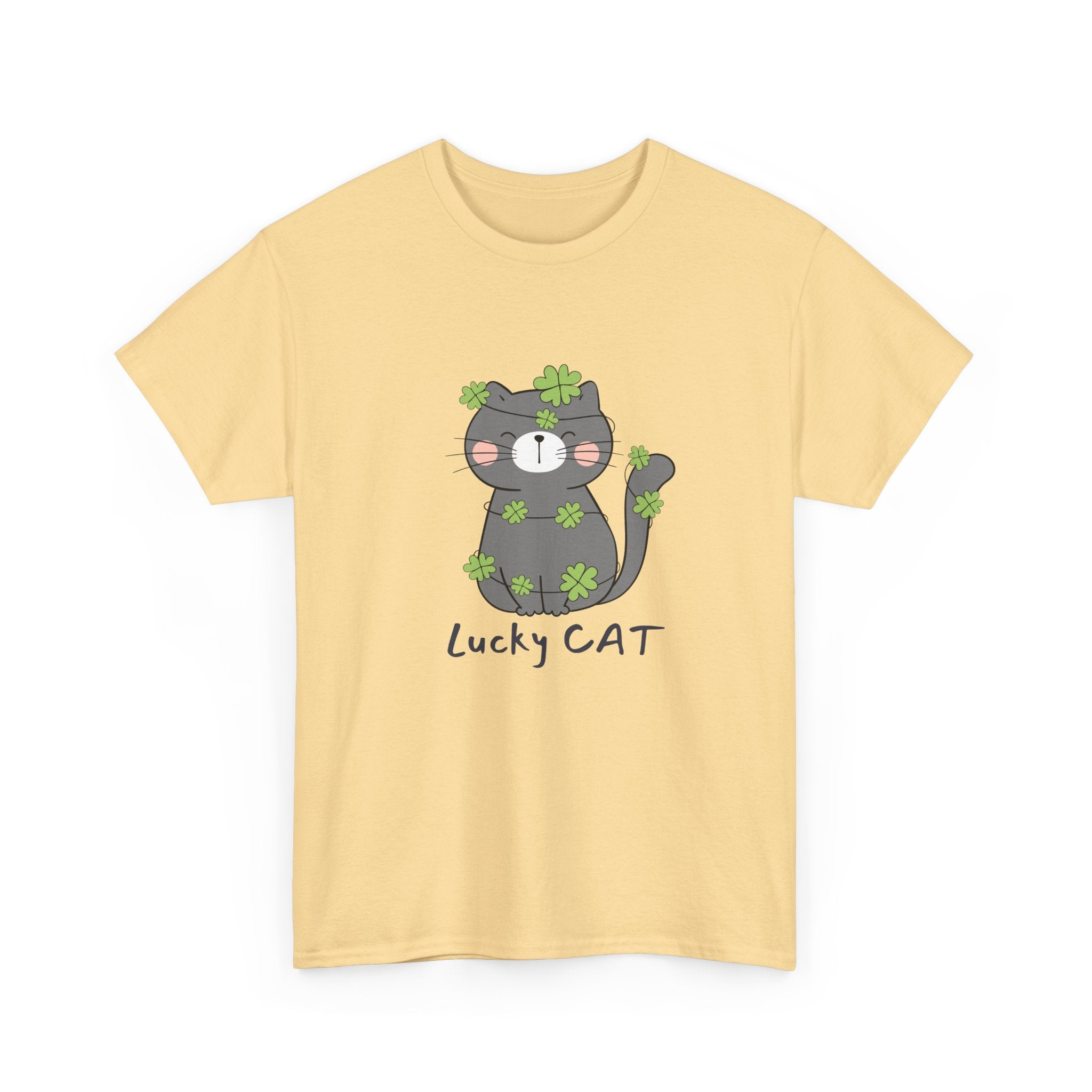Lucky Cat Heavy Cotton Tee – Cute St. Patrick's Day Shirt
