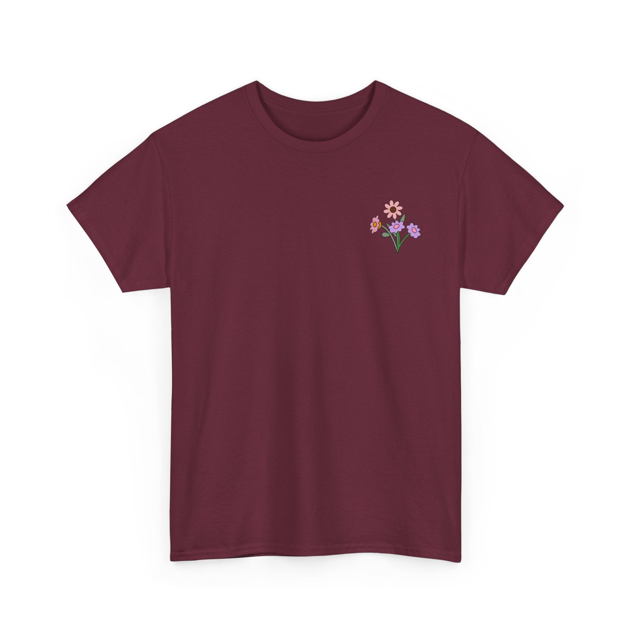 Floral Embroidered Unisex Heavy Cotton Tee - Comfortable Casual Wear