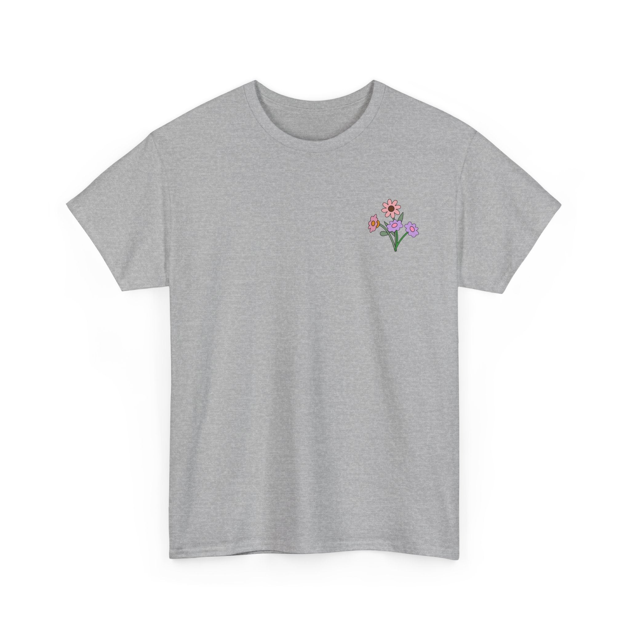 Floral Embroidered Unisex Heavy Cotton Tee - Comfortable Casual Wear