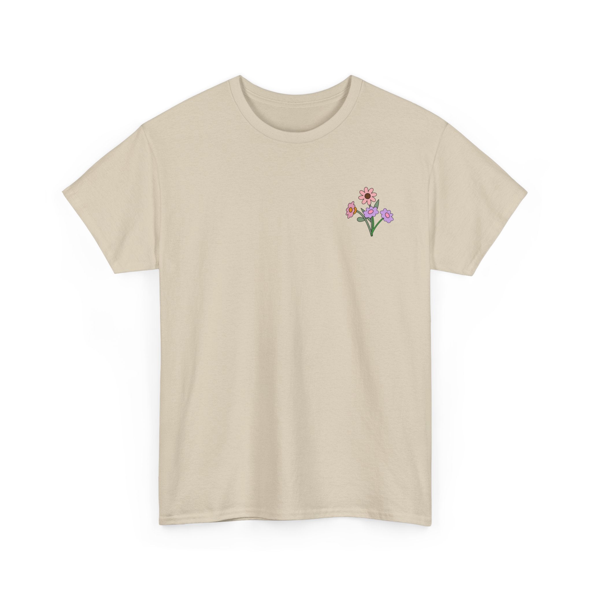 Floral Embroidered Unisex Heavy Cotton Tee - Comfortable Casual Wear