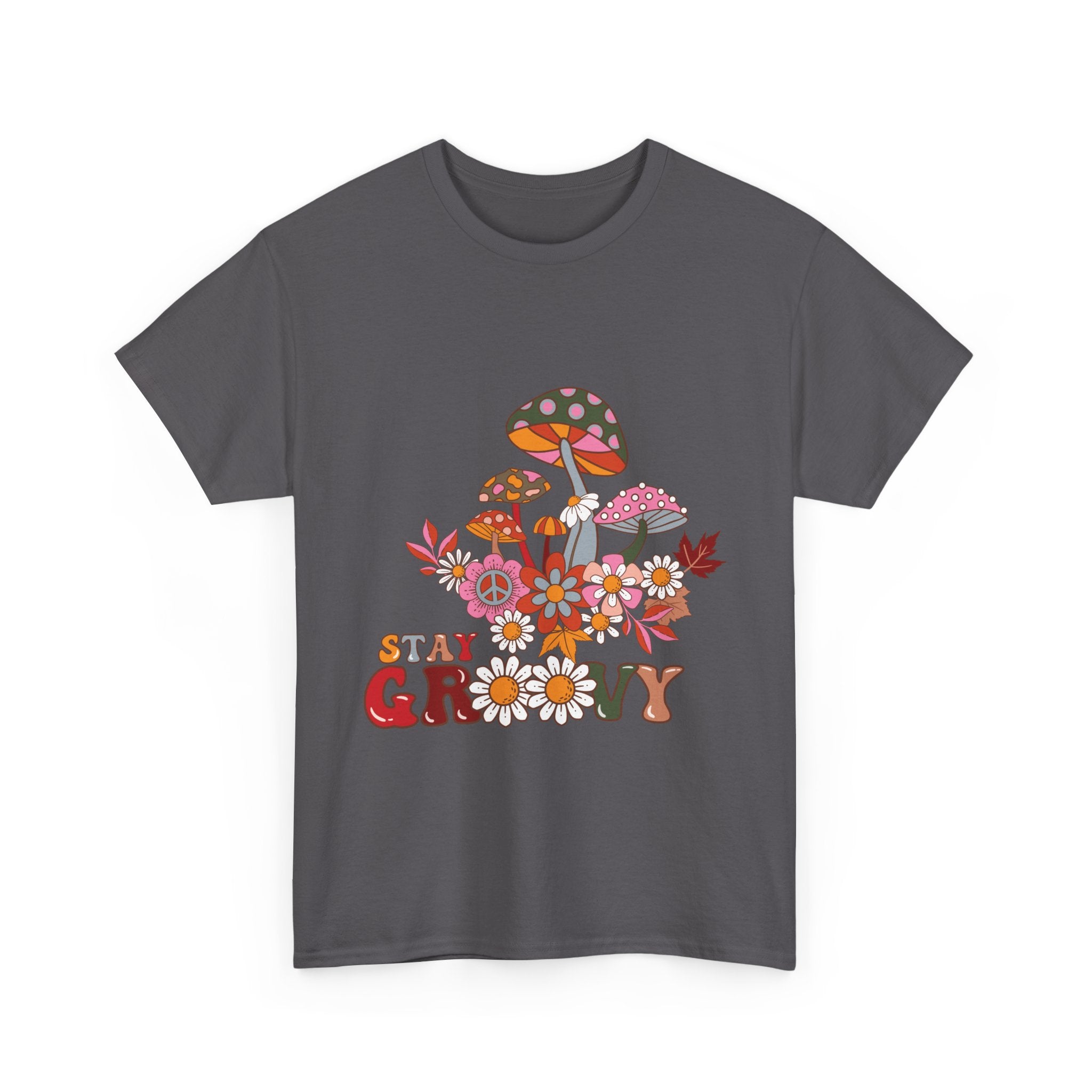 Stay Groovy Unisex Heavy Cotton Tee - Retro Mushroom Vibes