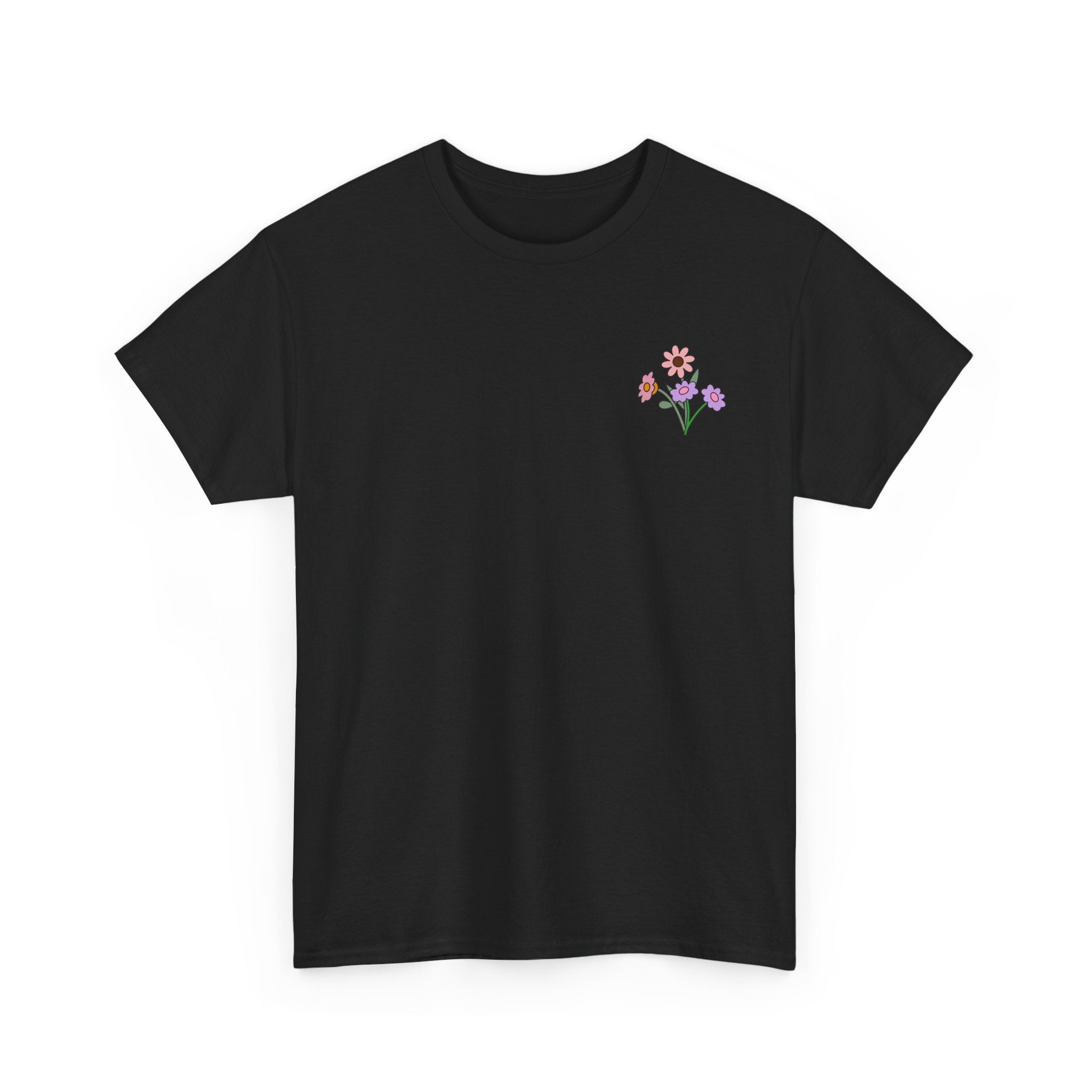 Floral Embroidered Unisex Heavy Cotton Tee - Comfortable Casual Wear