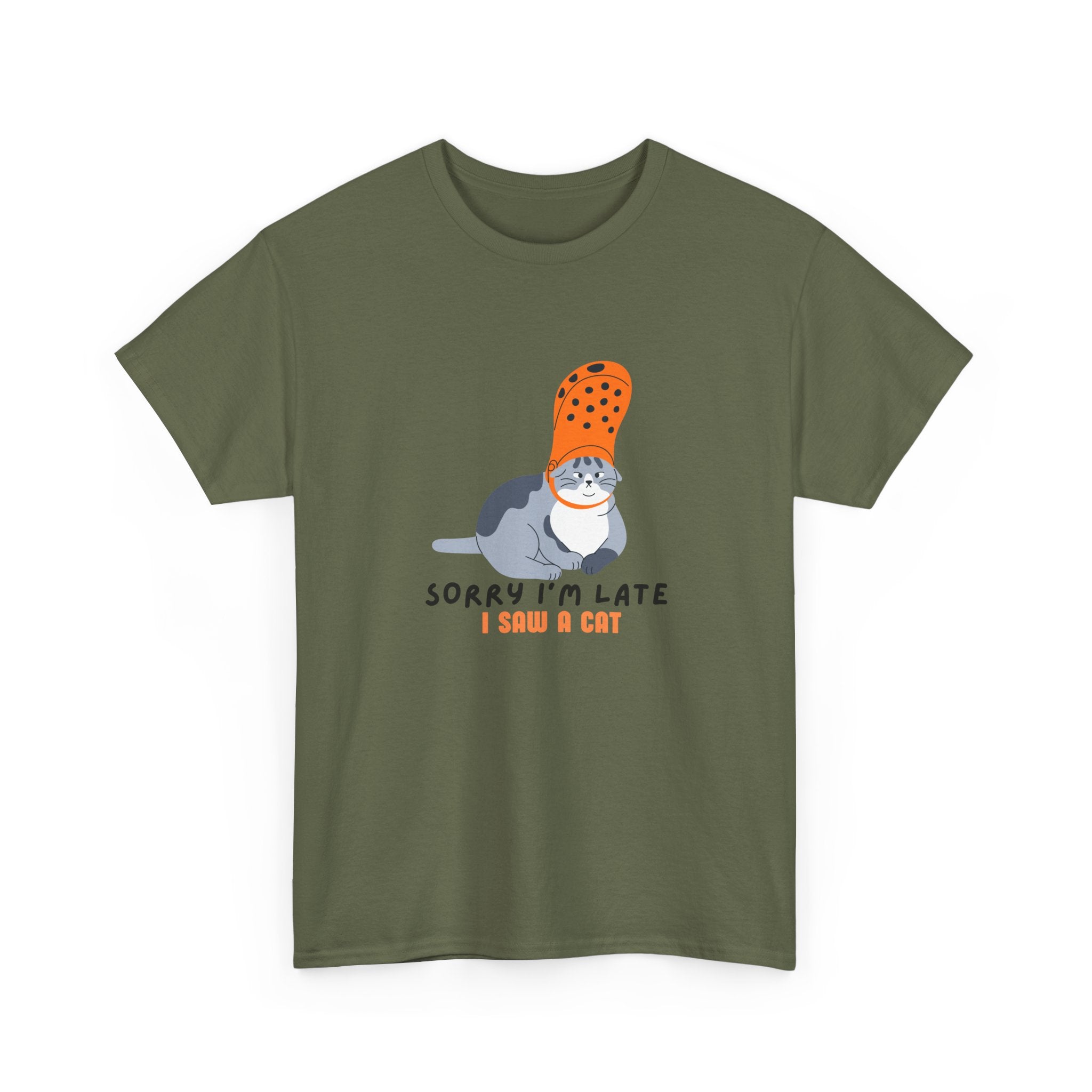 Sorry I'm Late I Saw a Cat' Design Funny Cat Lover Unisex Heavy Cotton Tee