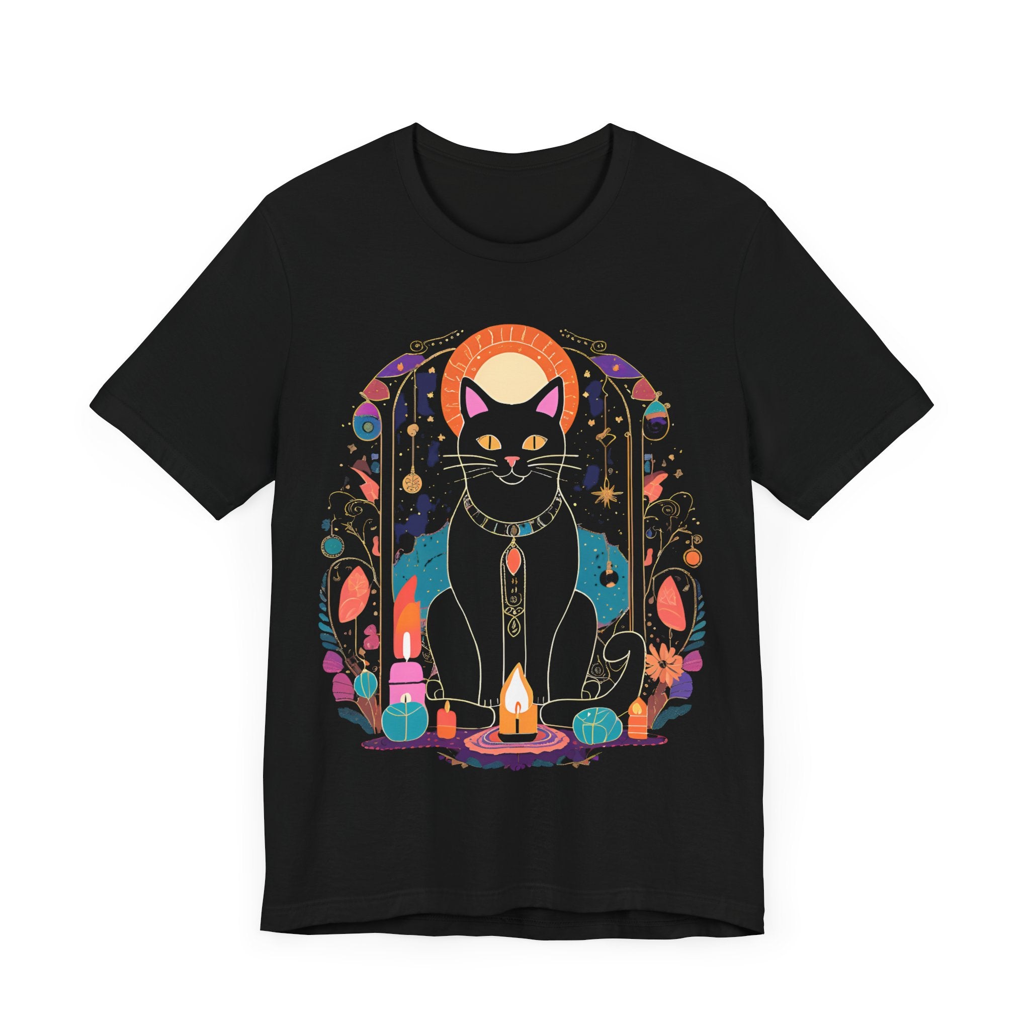 Mystical Black Cat Tee - Unisex Jersey Short Sleeve T-Shirt for Cat Lovers & Halloween