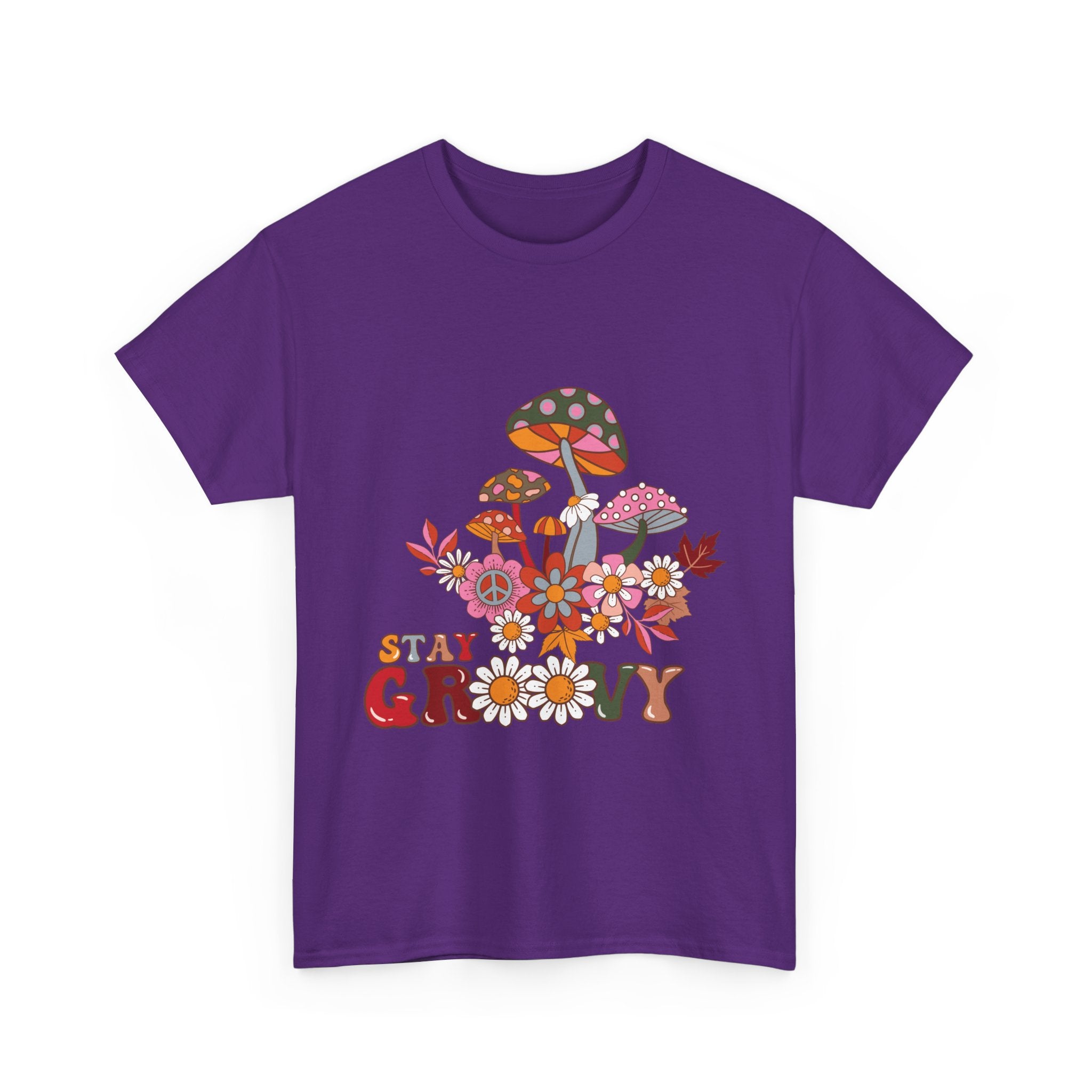 Stay Groovy Unisex Heavy Cotton Tee - Retro Mushroom Vibes