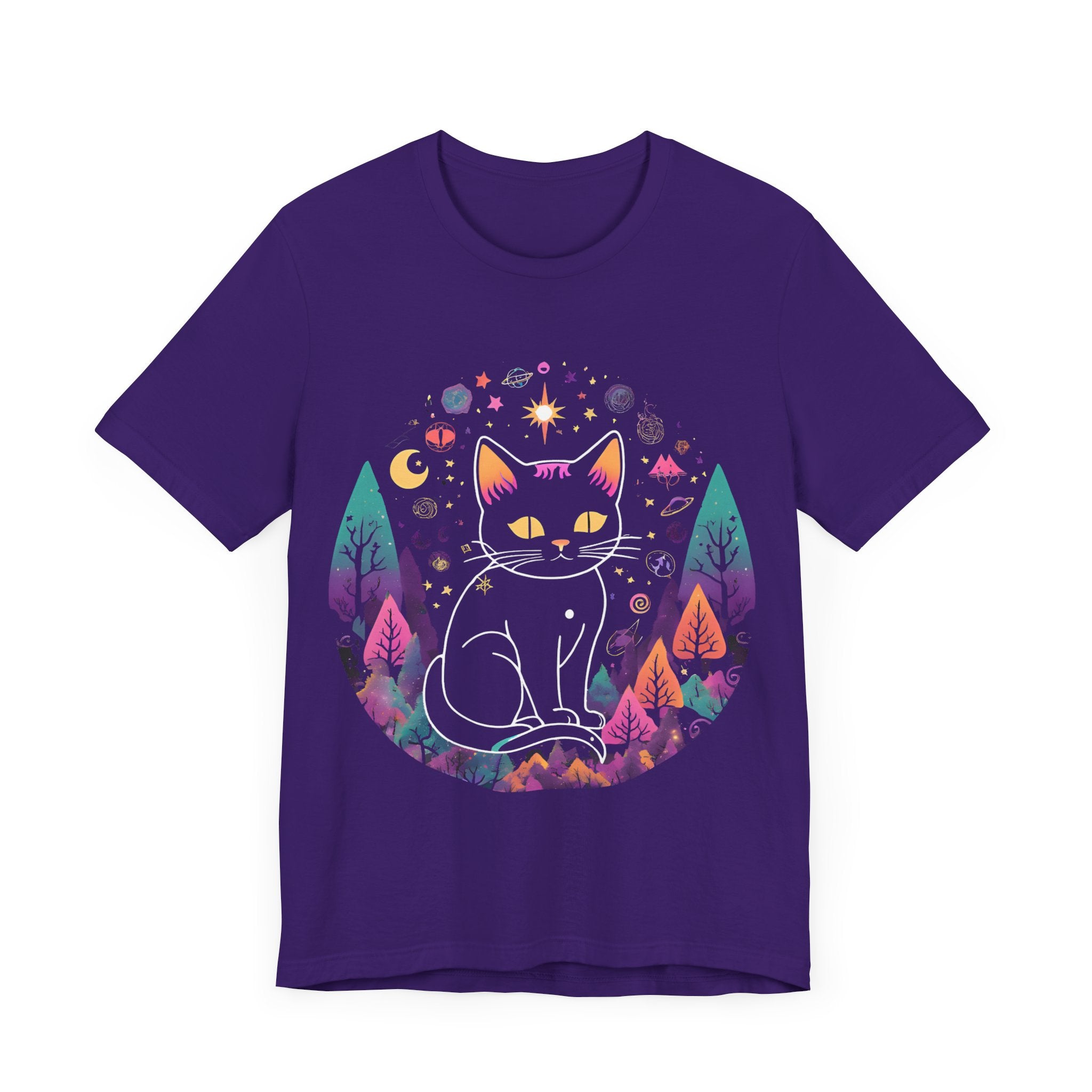Mystical Cat Unisex Short Sleeve Tee - Perfect for Cat Lovers & Stargazers