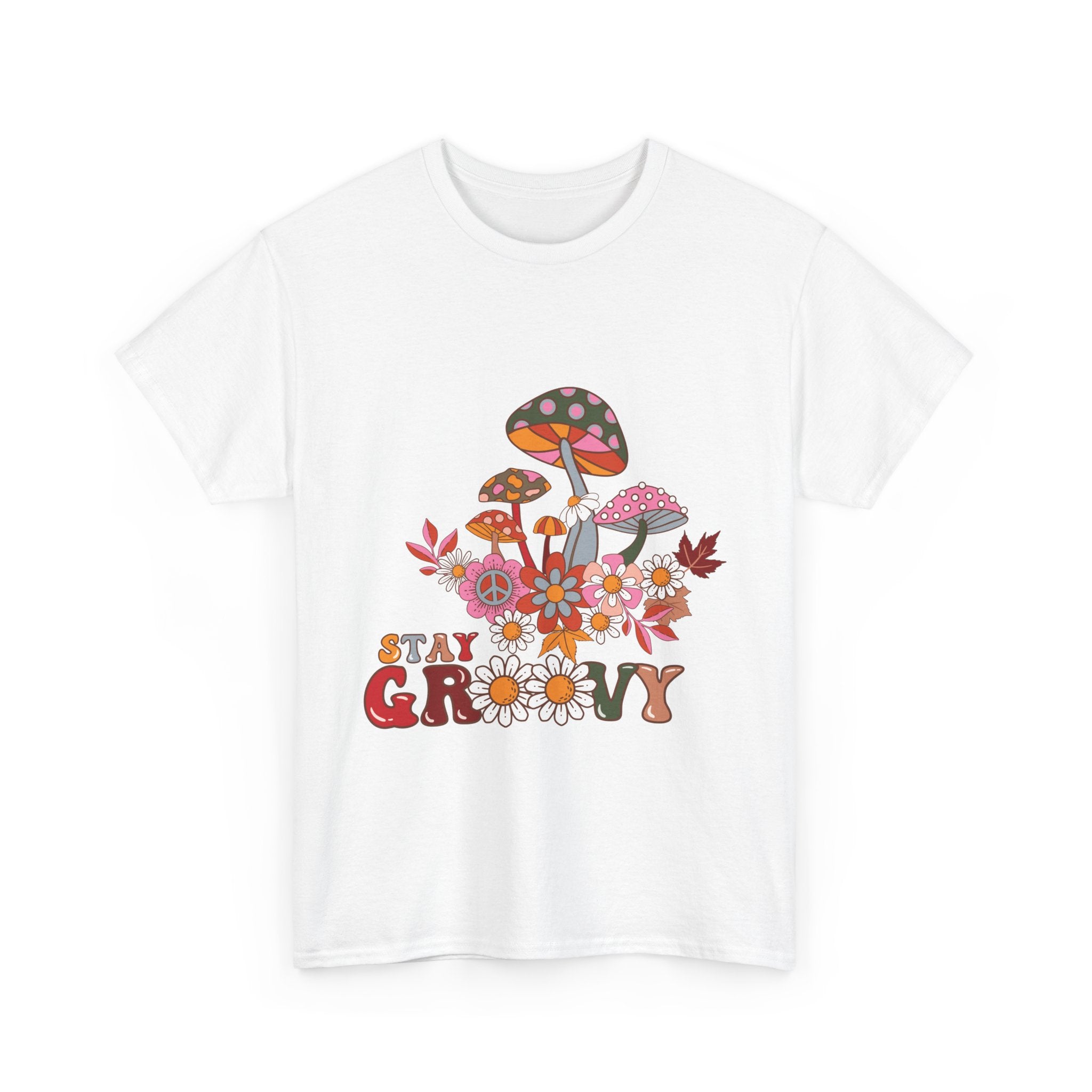 Stay Groovy Unisex Heavy Cotton Tee - Retro Mushroom Vibes