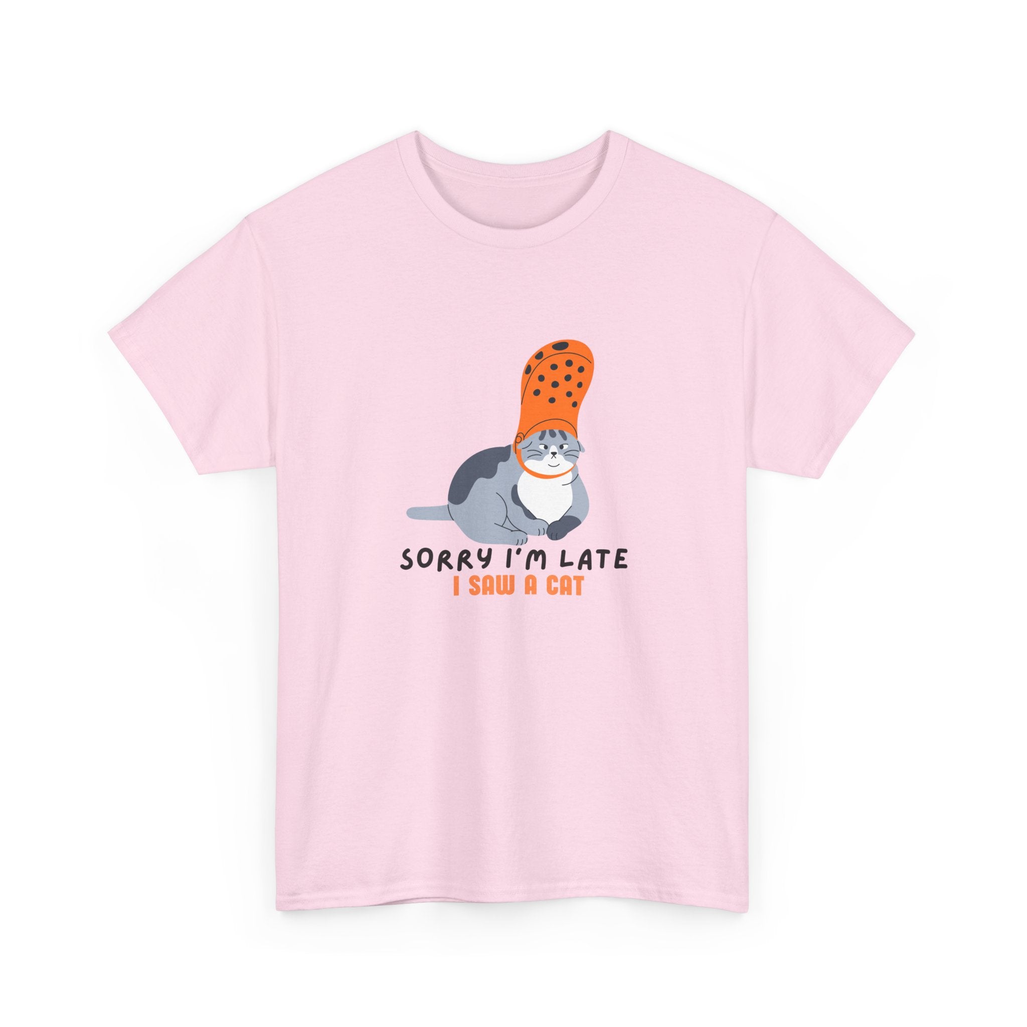 Sorry I'm Late I Saw a Cat' Design Funny Cat Lover Unisex Heavy Cotton Tee