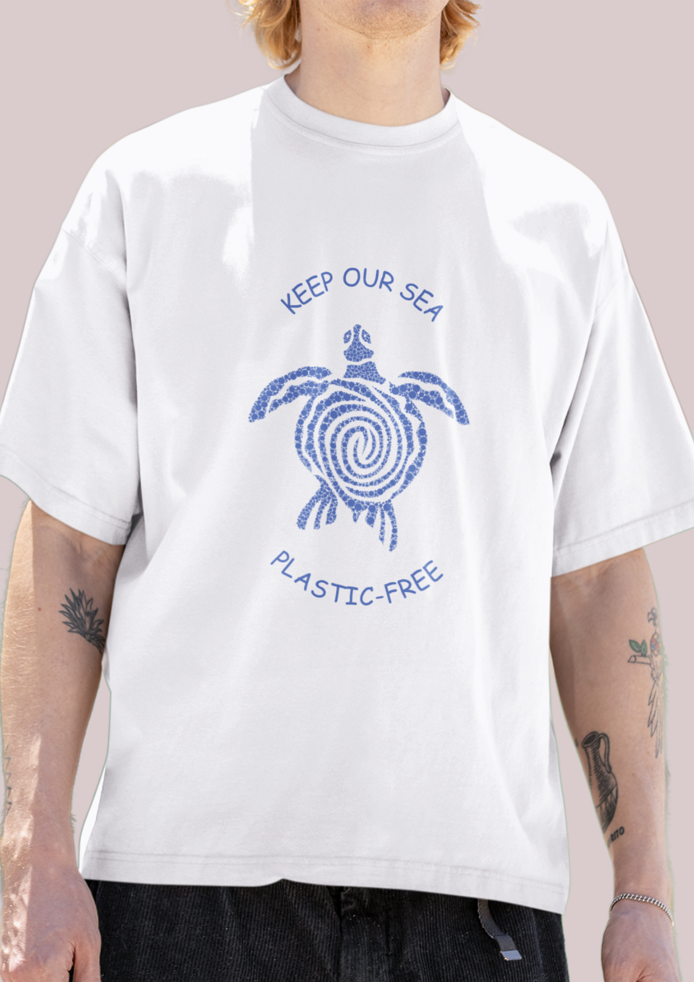 "Keep Our Sea Plastic-Free" Graphic. Eco-Friendly Unisex Cotton Tee