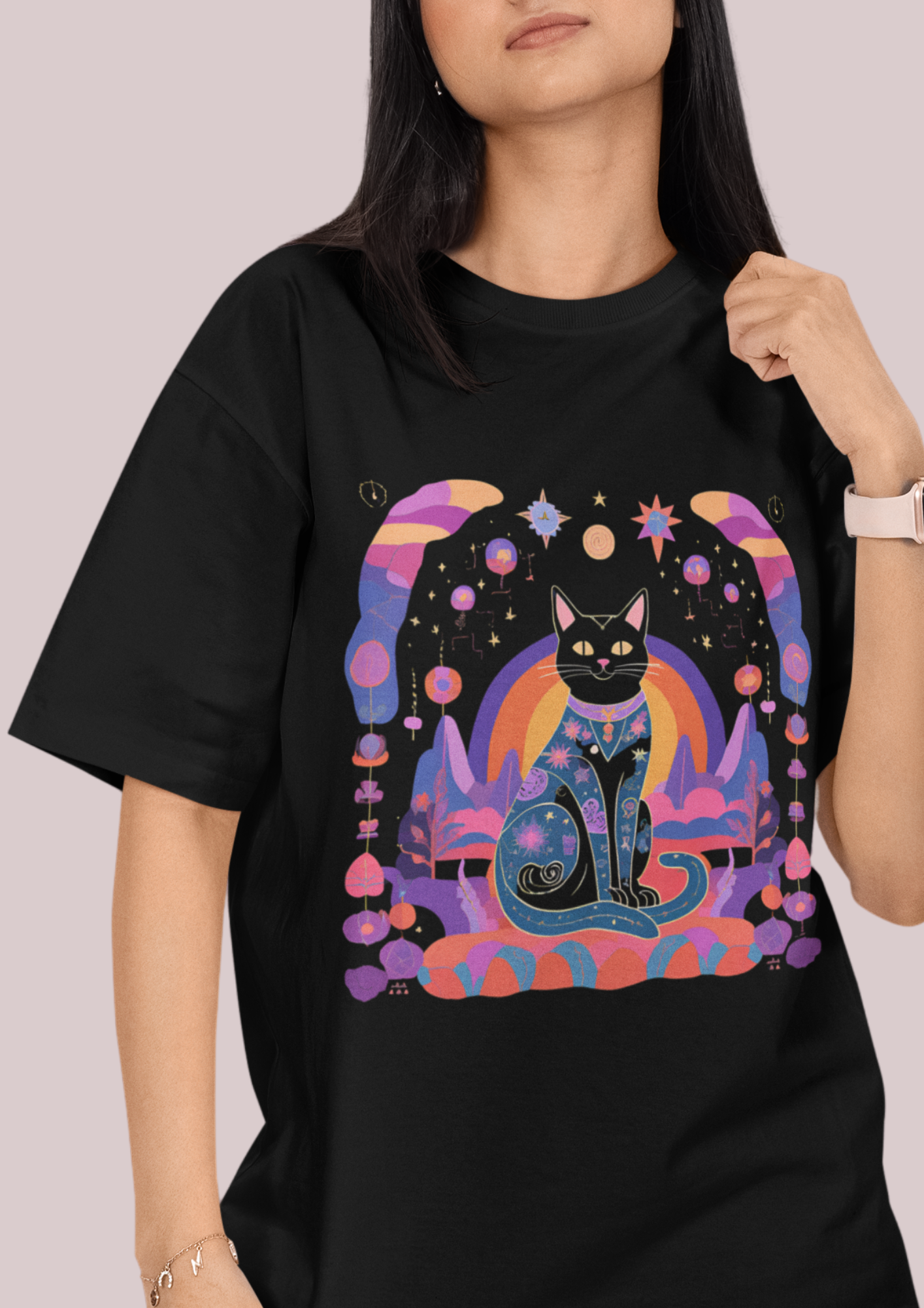 Mystical Cat Graphic Tee - Unisex Jersey Short Sleeve T-Shirt