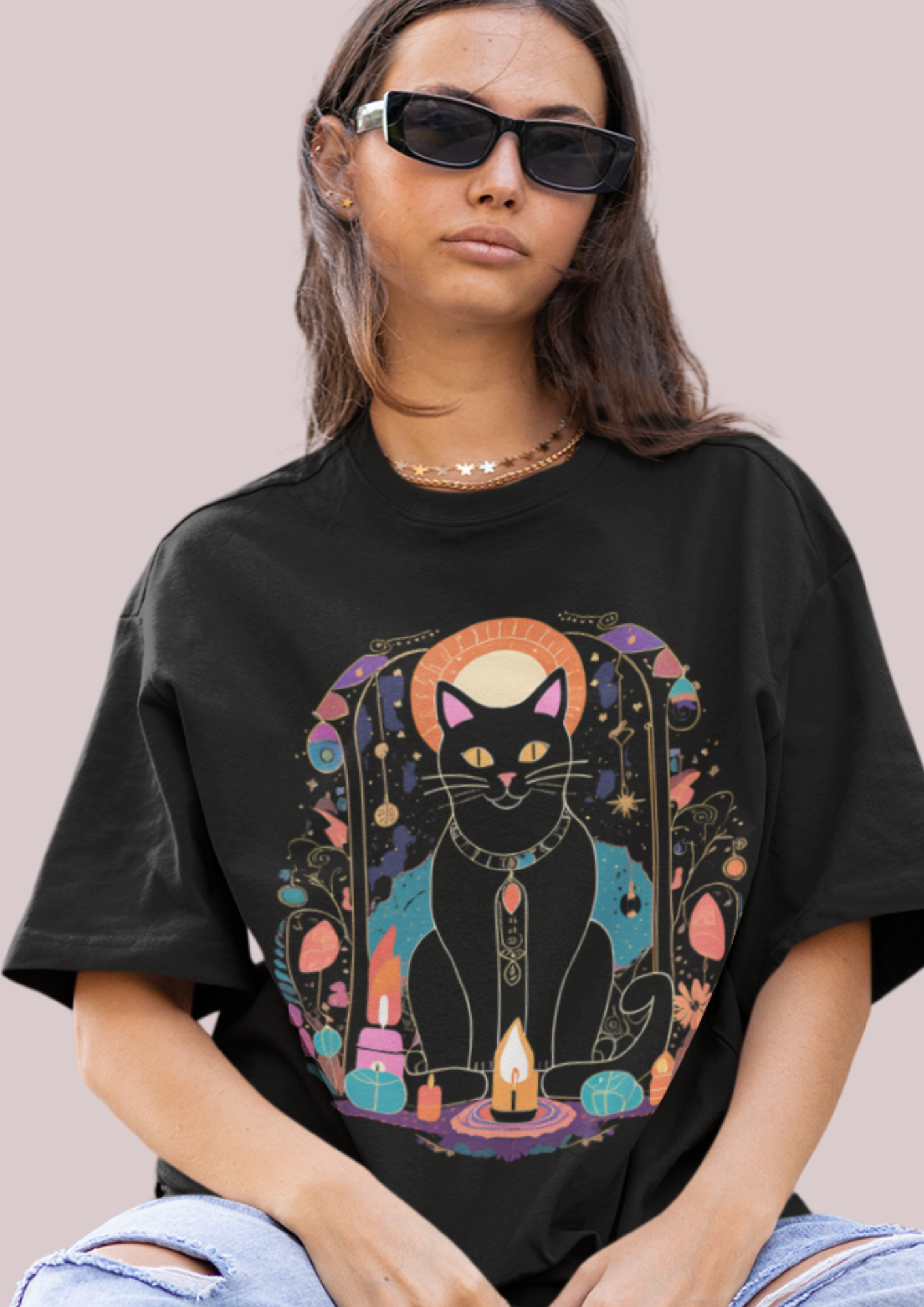 Mystical Black Cat Tee - Unisex Jersey Short Sleeve T-Shirt for Cat Lovers & Halloween