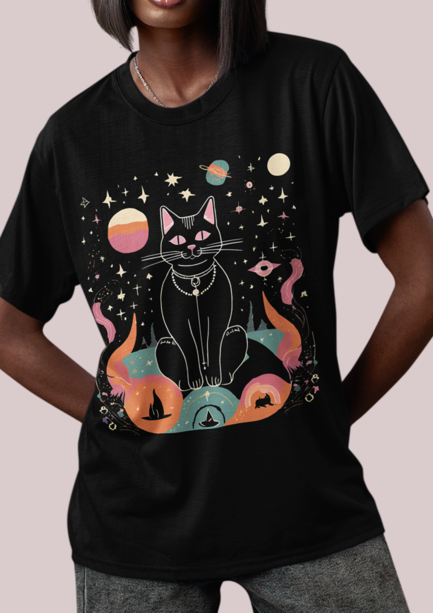 Cosmic Cat Unisex Jersey Tee - Celestial Universe Design
