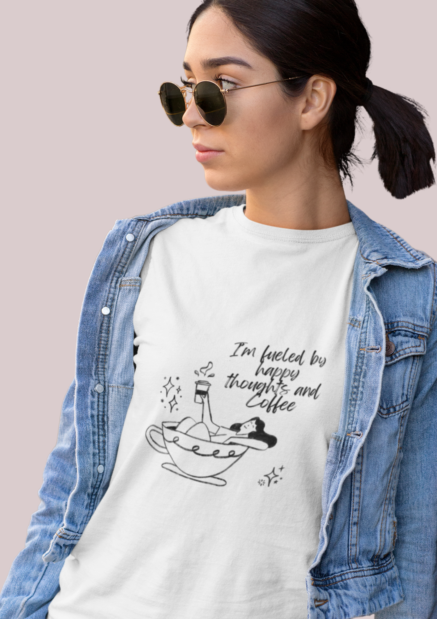 Funny Coffee Lovers Tee - I'm Fueled by Happy Thoughts and Coffee