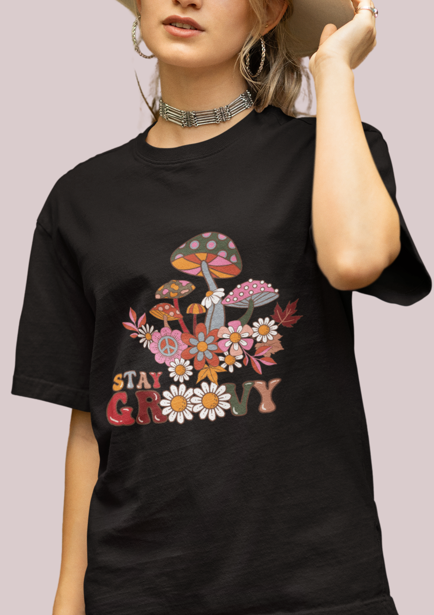 Stay Groovy Unisex Heavy Cotton Tee - Retro Mushroom Vibes