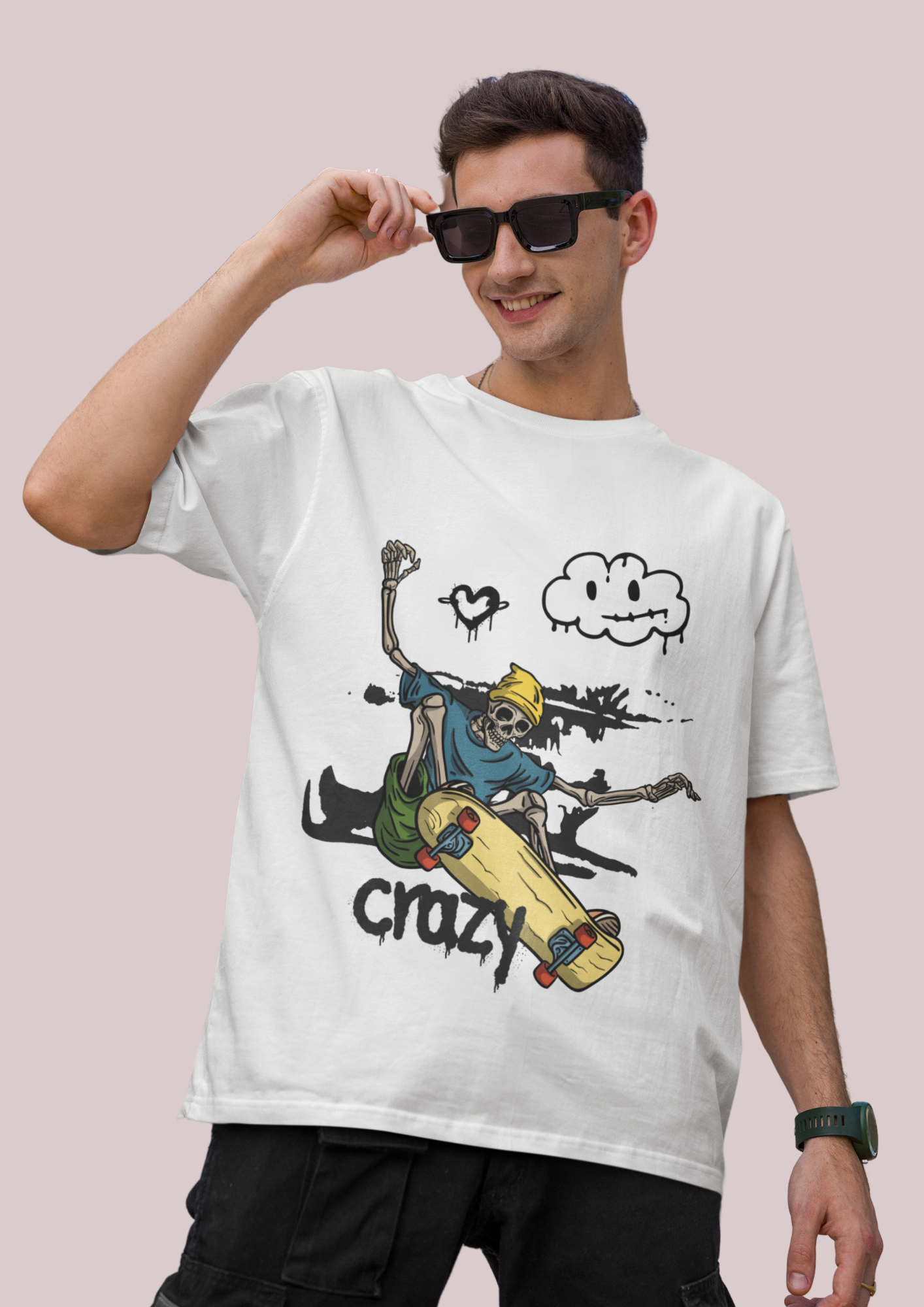 Skateboarder Skeleton - Crazy Vibes Tee for Skate Lovers