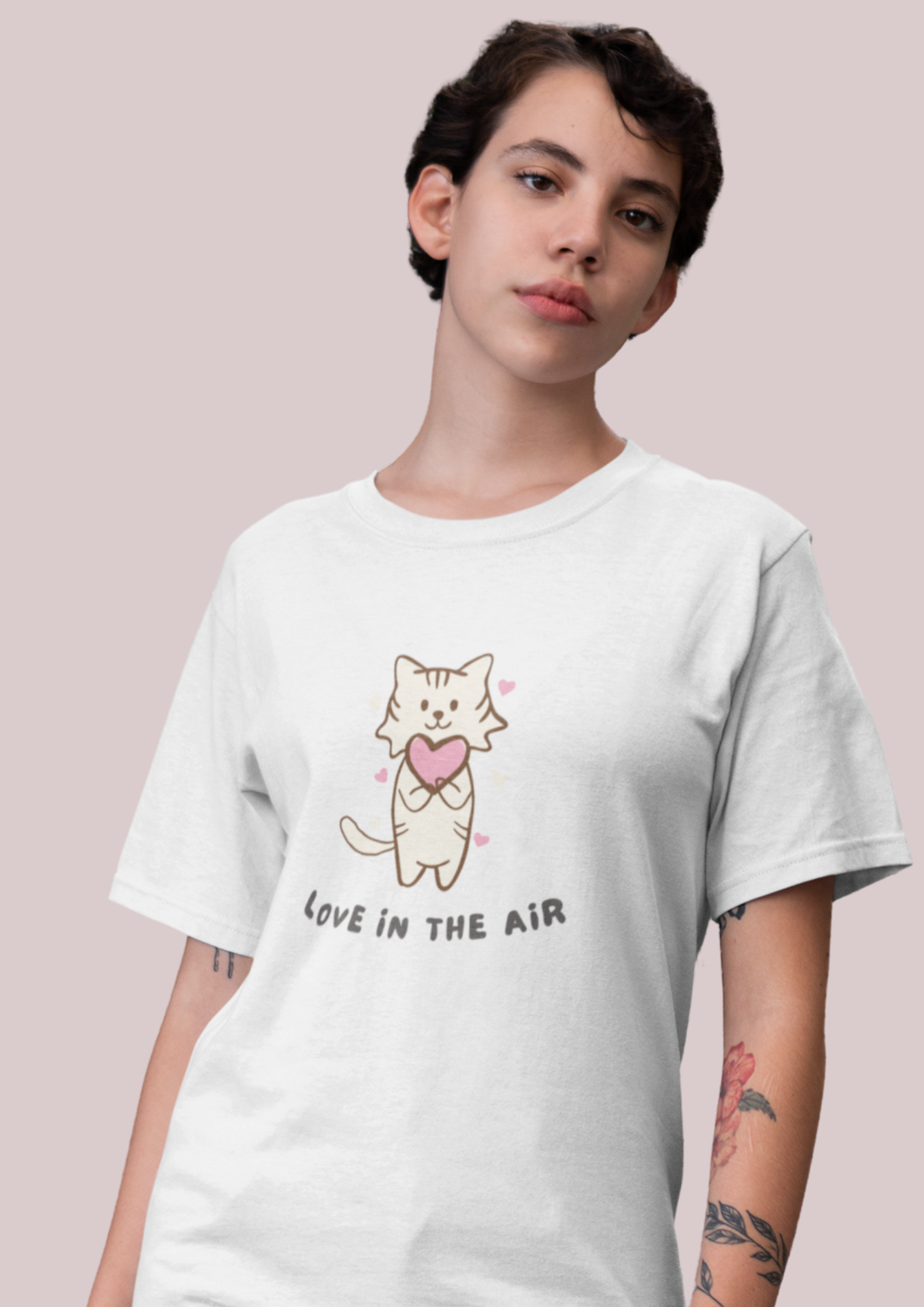 Cute Cat Love Tee - Unisex Heavy Cotton T-Shirt for Pet Lovers