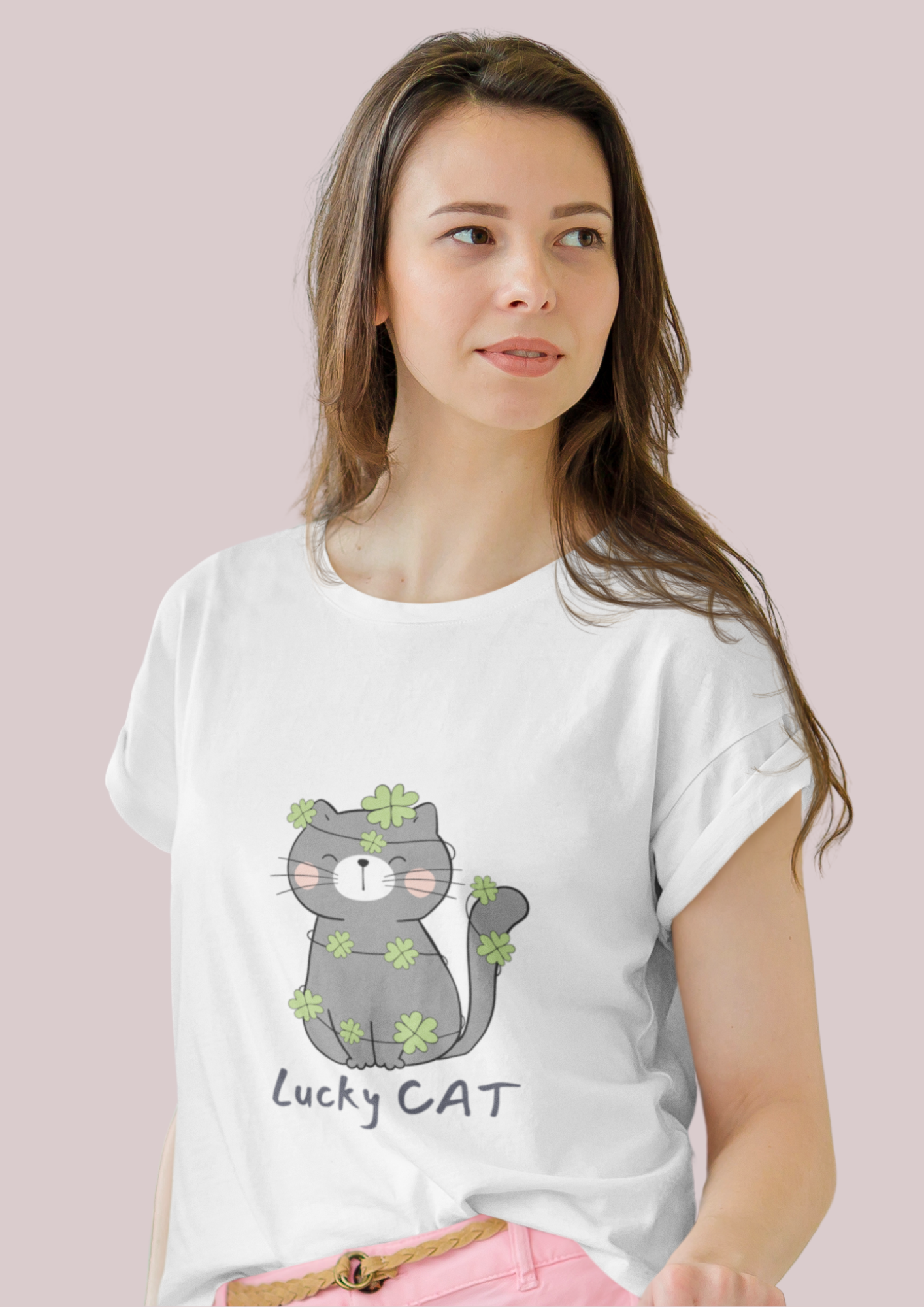 Lucky Cat Heavy Cotton Tee – Cute St. Patrick's Day Shirt