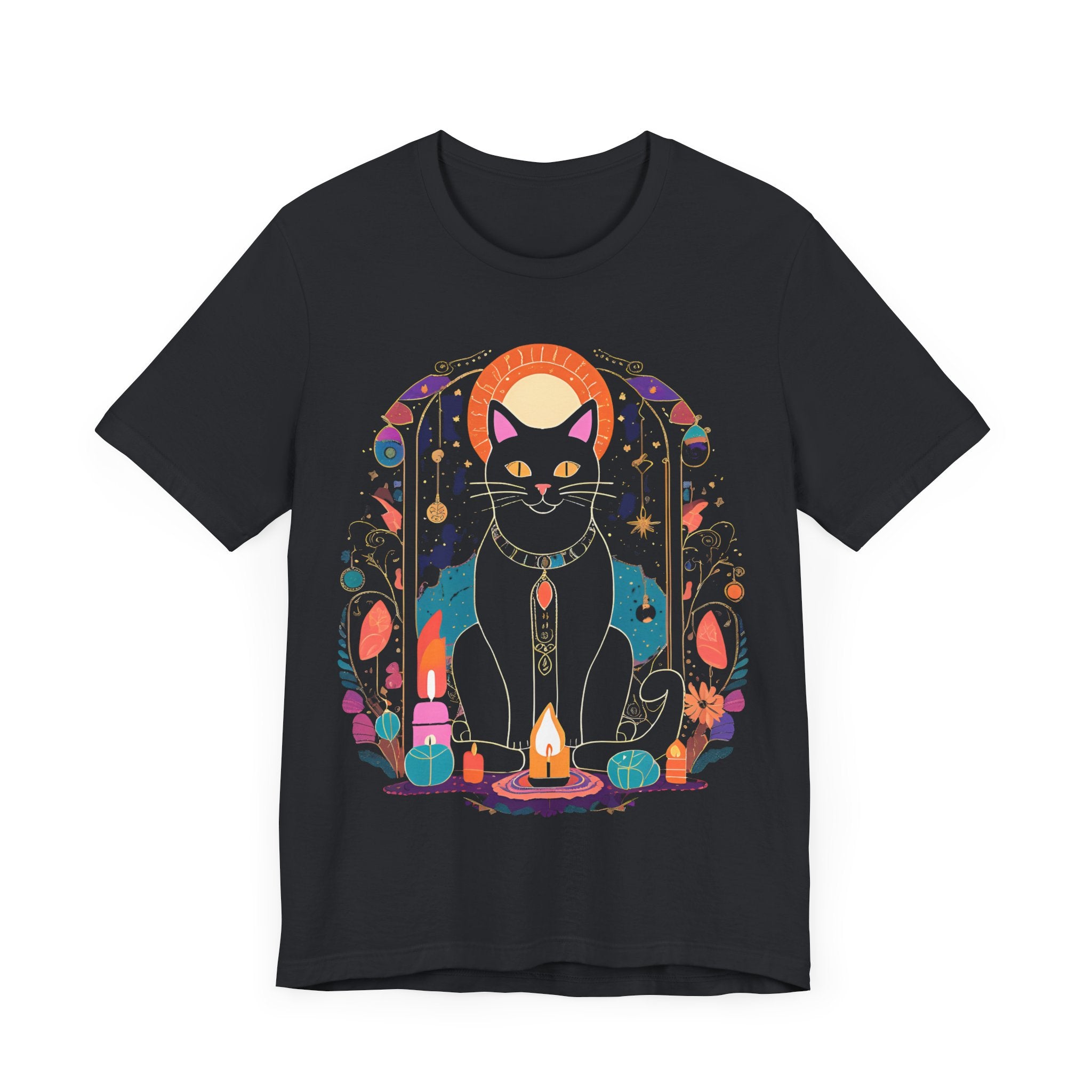 Mystical Black Cat Tee - Unisex Jersey Short Sleeve T-Shirt for Cat Lovers & Halloween