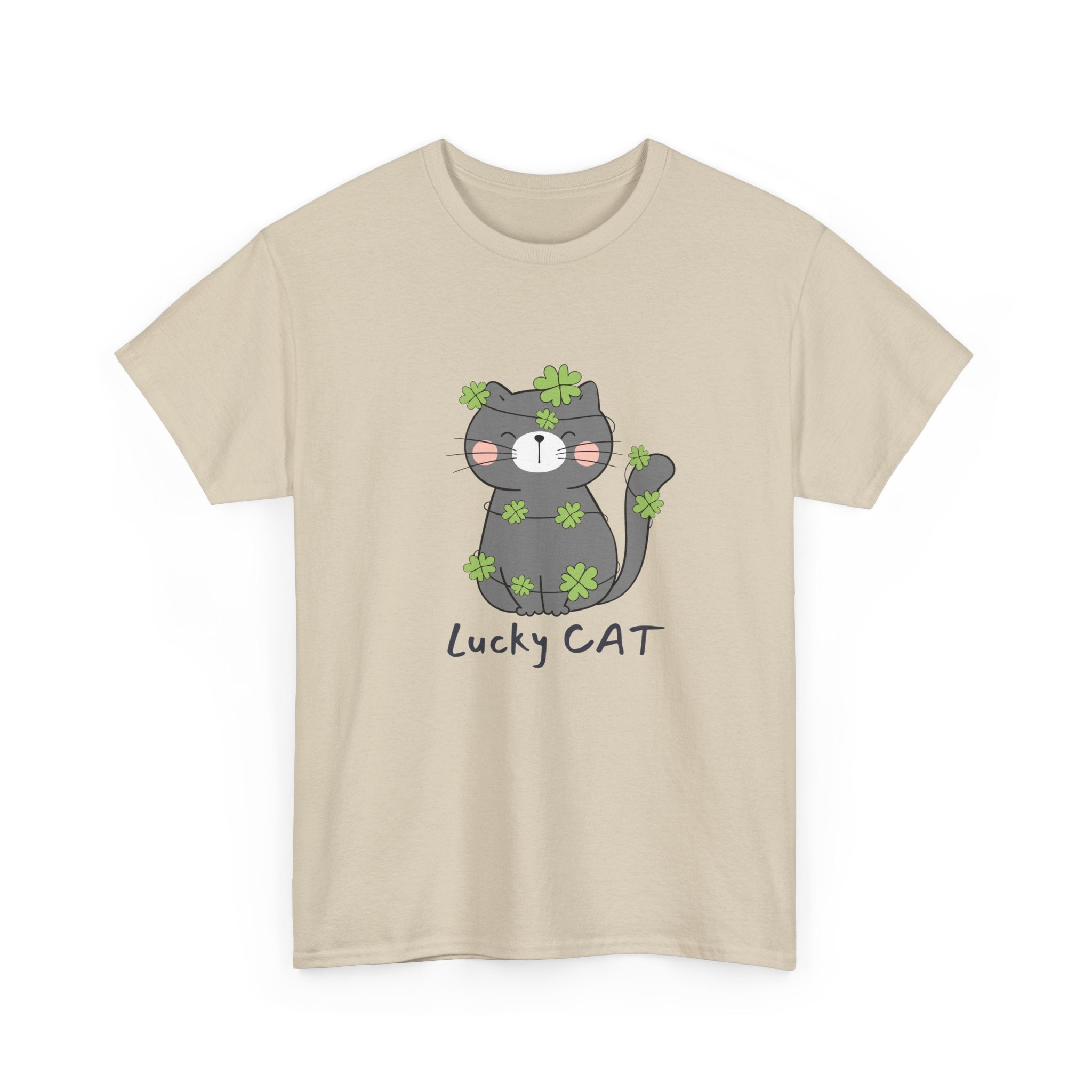 Lucky Cat  Heavy Cotton Tee – Cute St. Patrick's Day Shirt