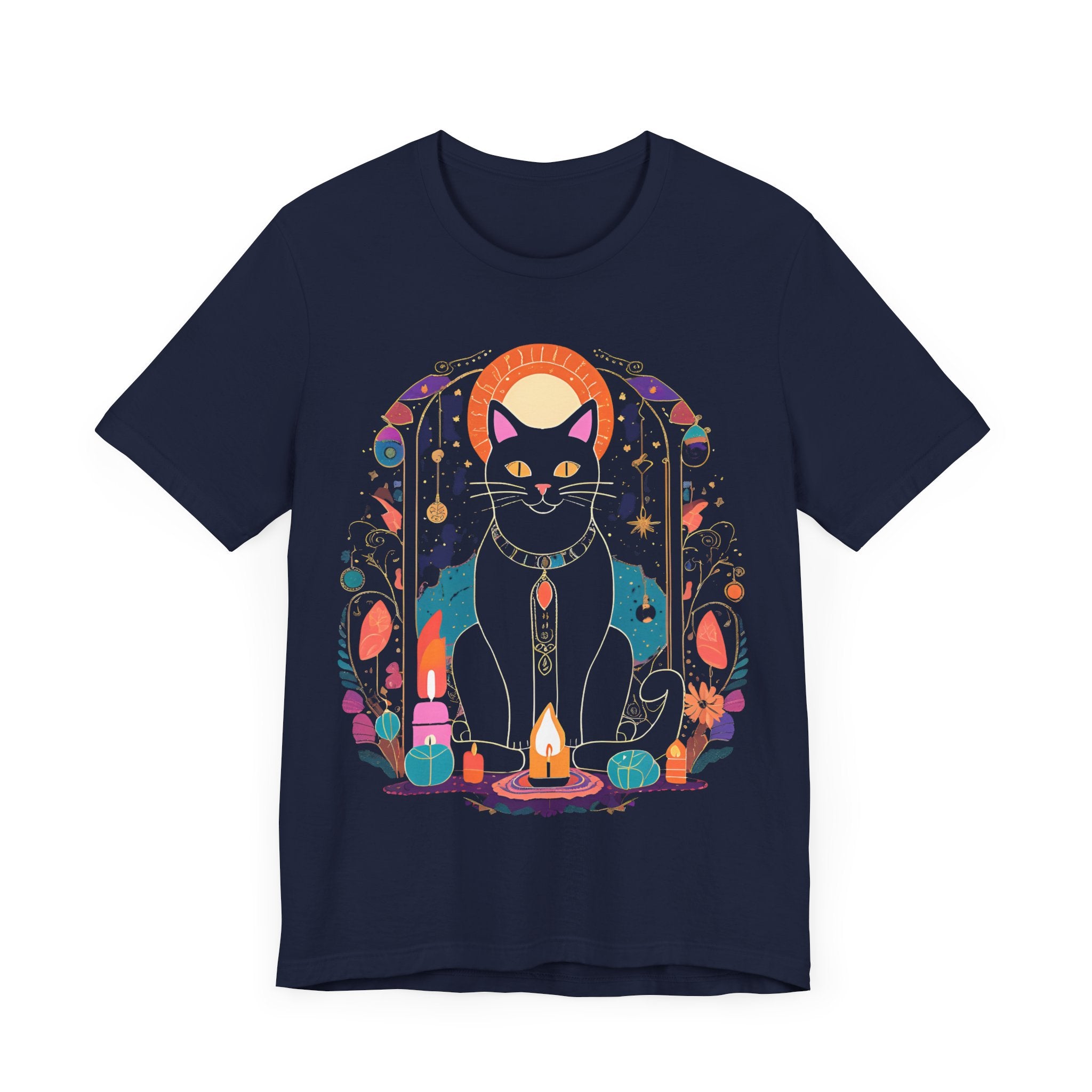 Mystical Black Cat Tee - Unisex Jersey Short Sleeve T-Shirt for Cat Lovers & Halloween