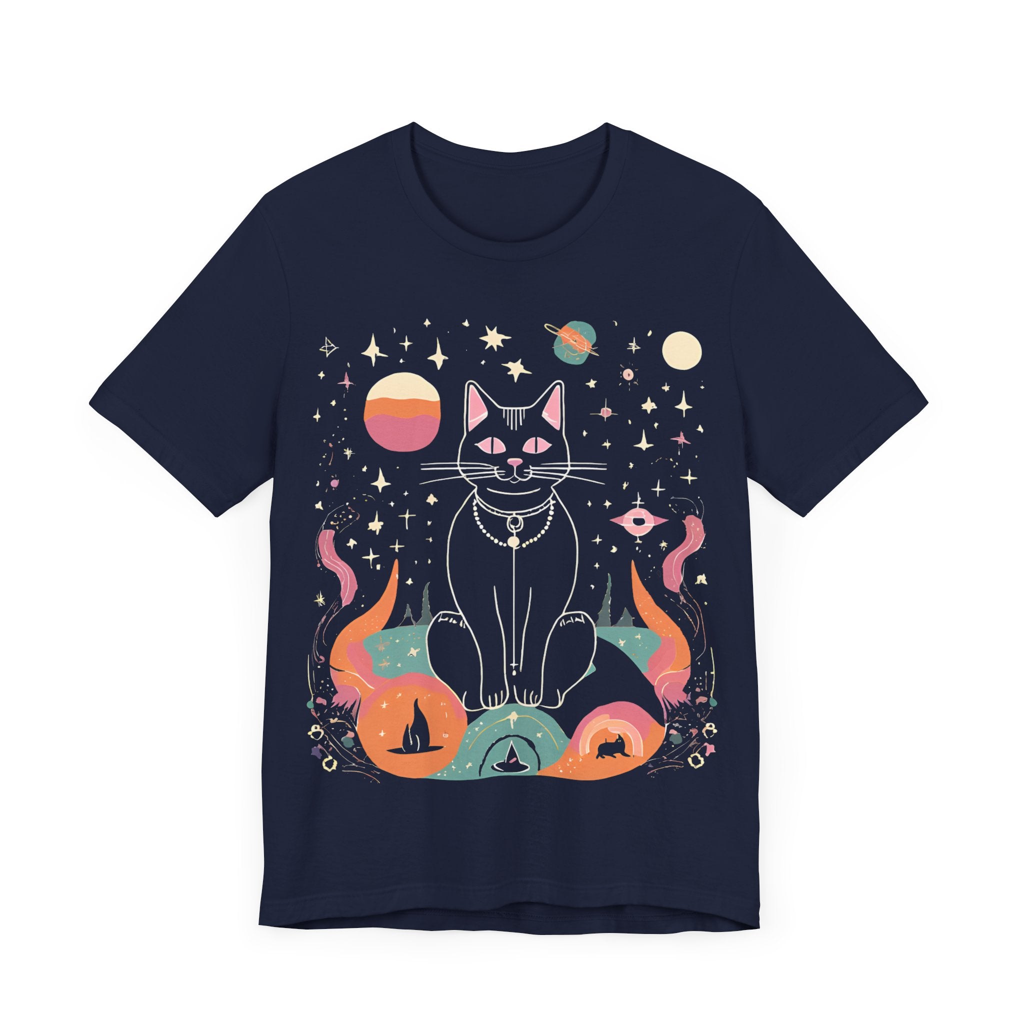 Cosmic Cat Unisex Jersey Tee - Celestial Universe Design