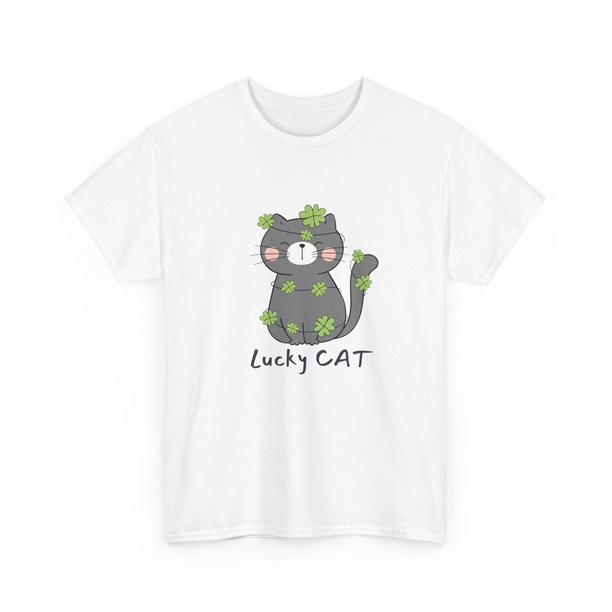 Lucky Cat  Heavy Cotton Tee – Cute St. Patrick's Day Shirt