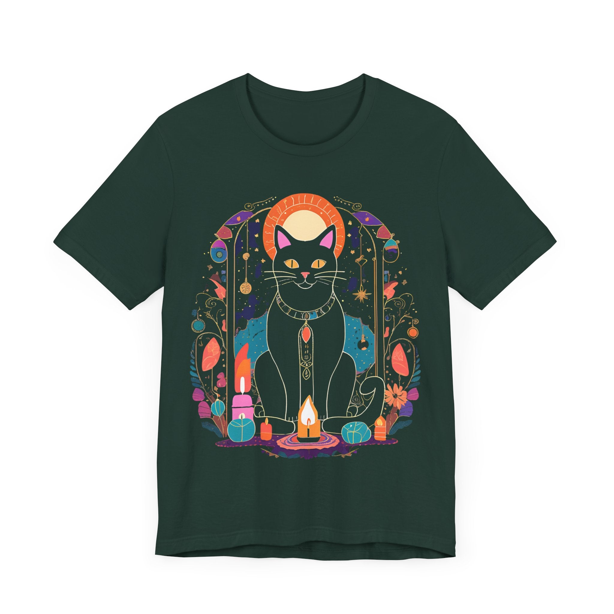 Mystical Black Cat Tee - Unisex Jersey Short Sleeve T-Shirt for Cat Lovers & Halloween