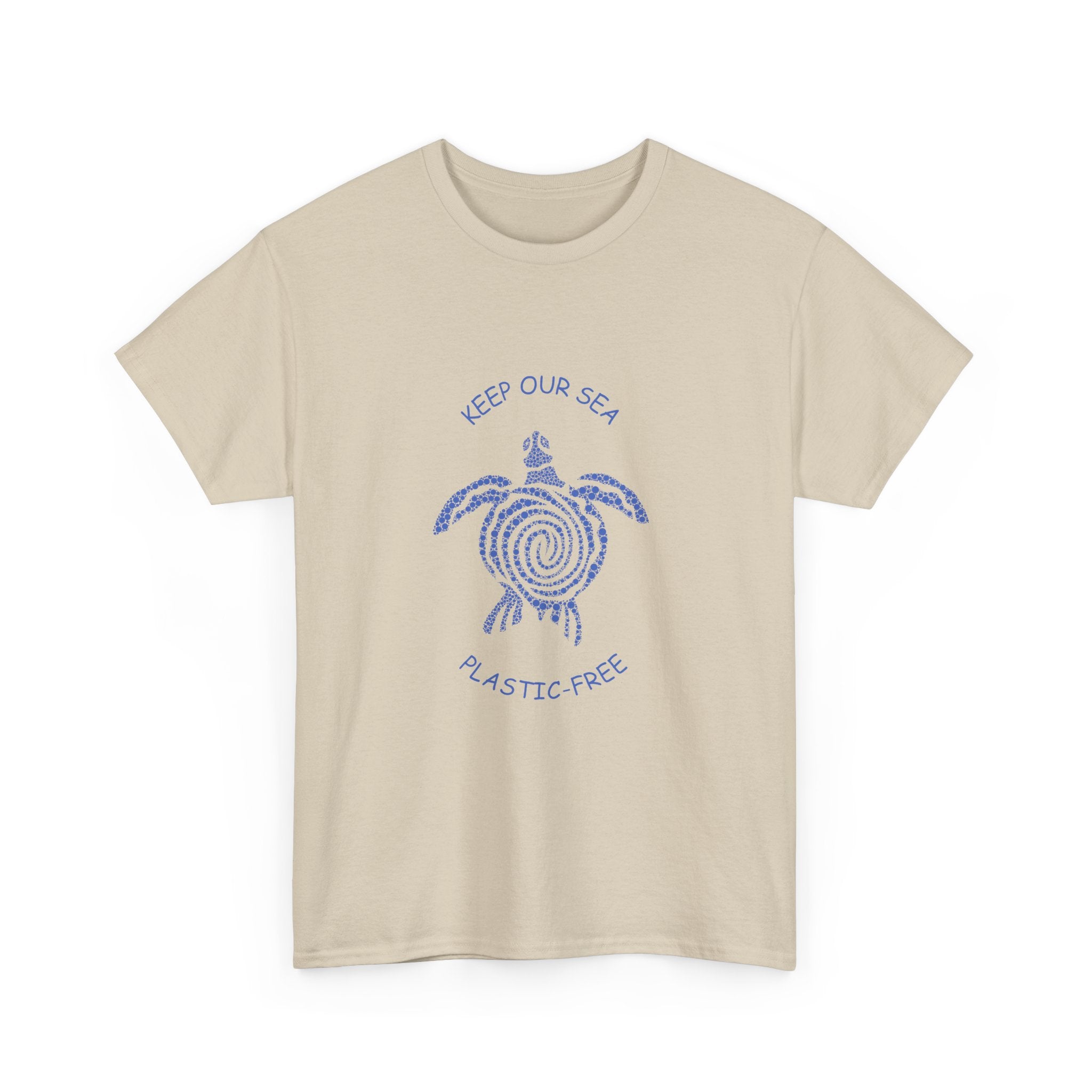 "Keep Our Sea Plastic-Free" Graphic. Eco-Friendly Unisex Cotton Tee