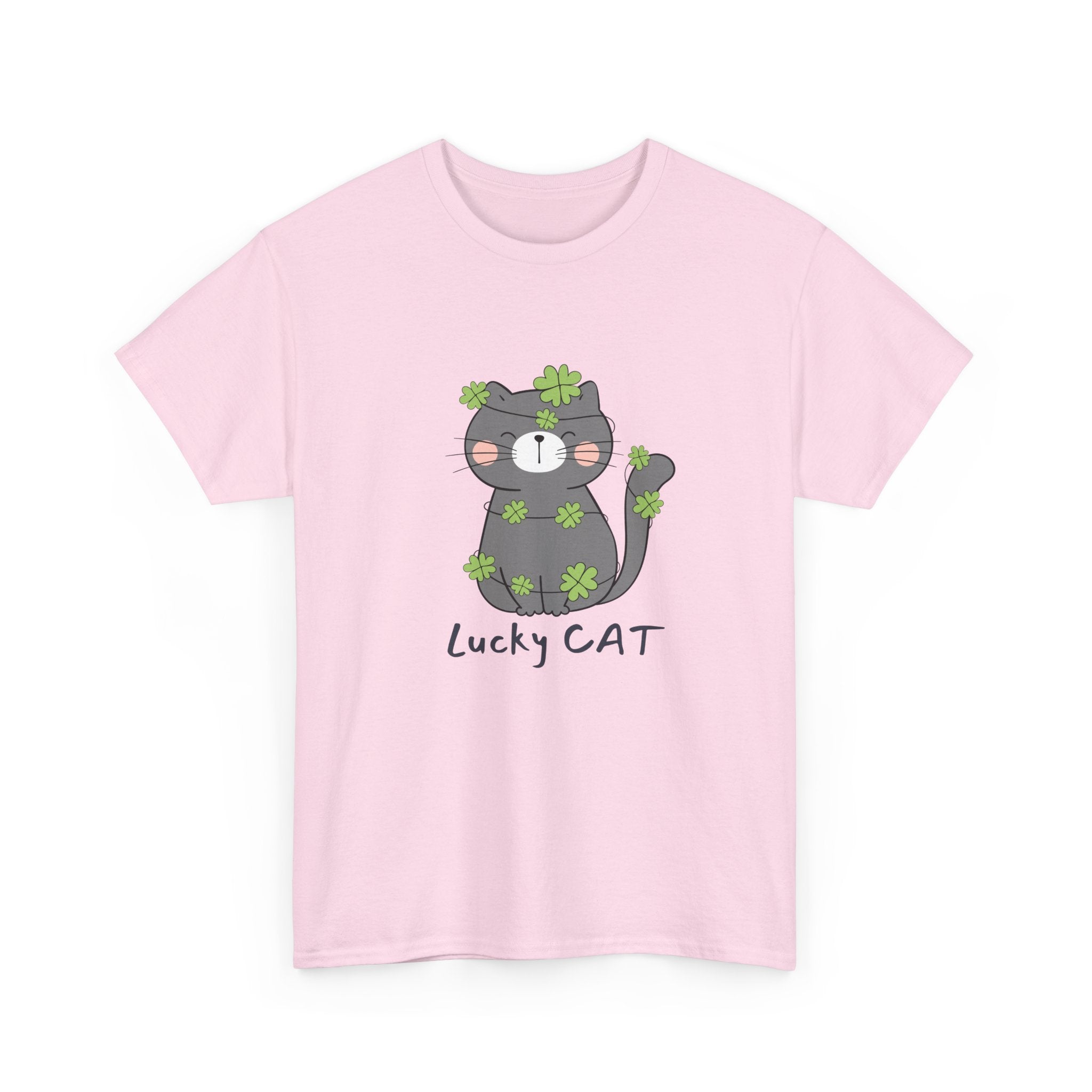 Lucky Cat  Heavy Cotton Tee – Cute St. Patrick's Day Shirt