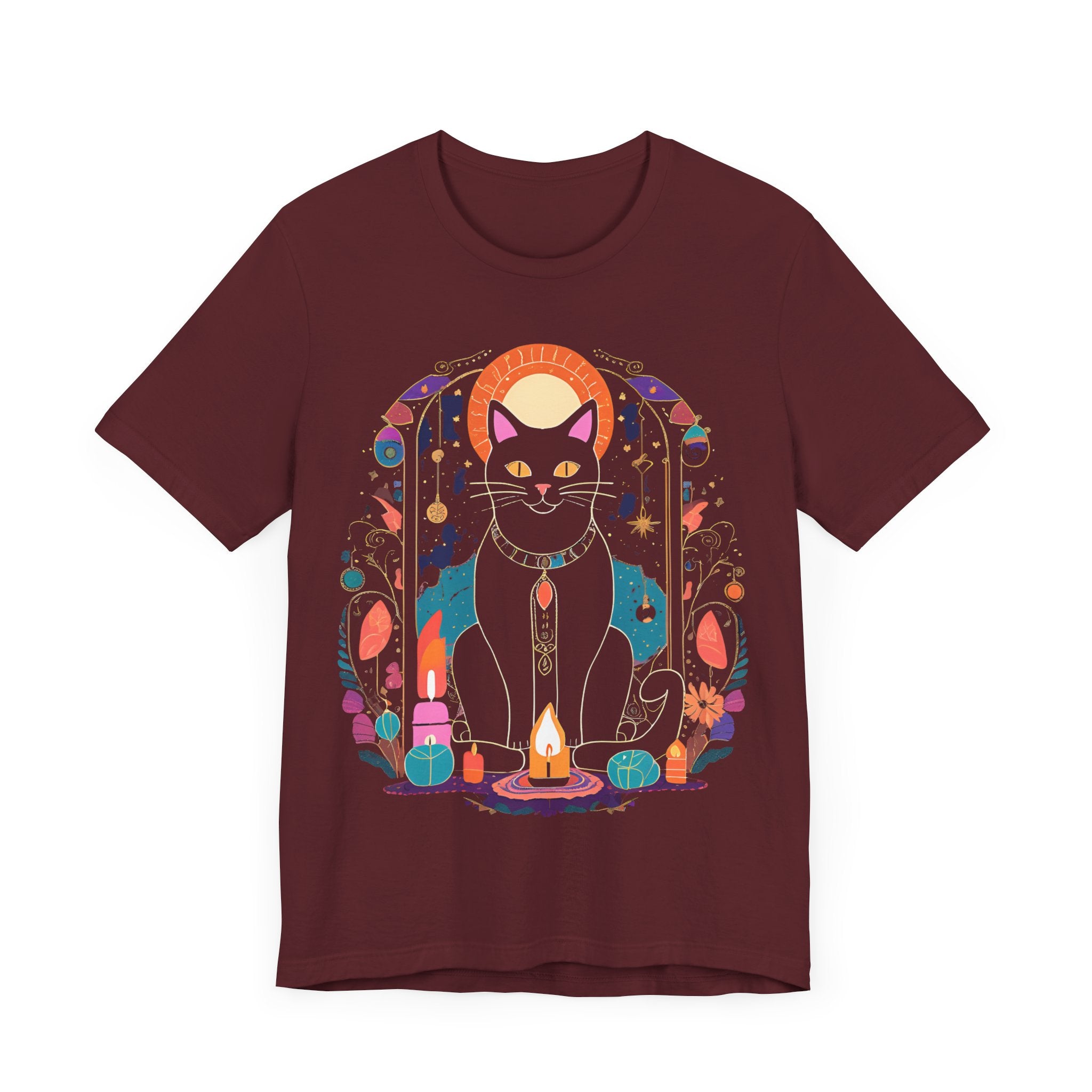 Mystical Black Cat Tee - Unisex Jersey Short Sleeve T-Shirt for Cat Lovers & Halloween