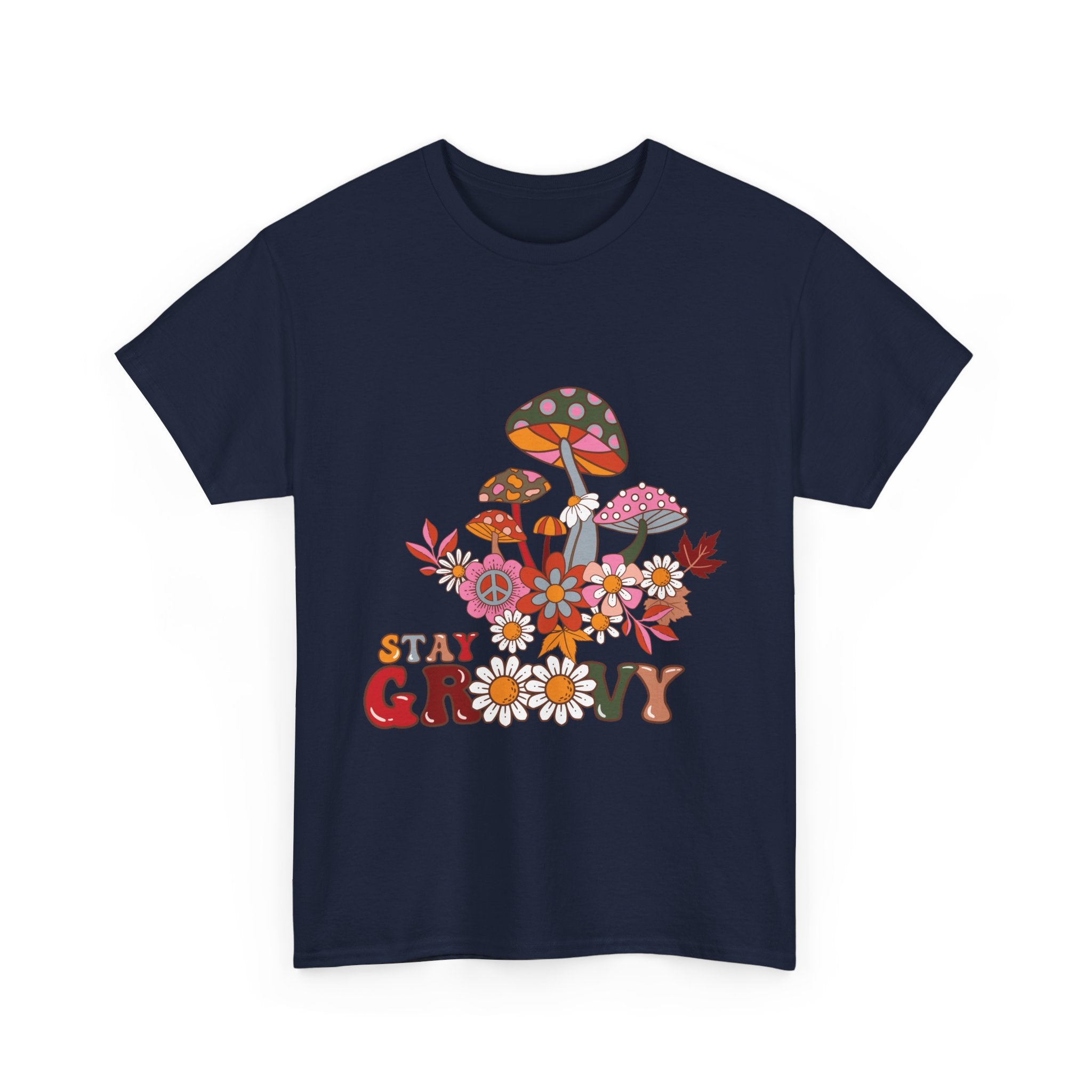 Stay Groovy Unisex Heavy Cotton Tee - Retro Mushroom Vibes
